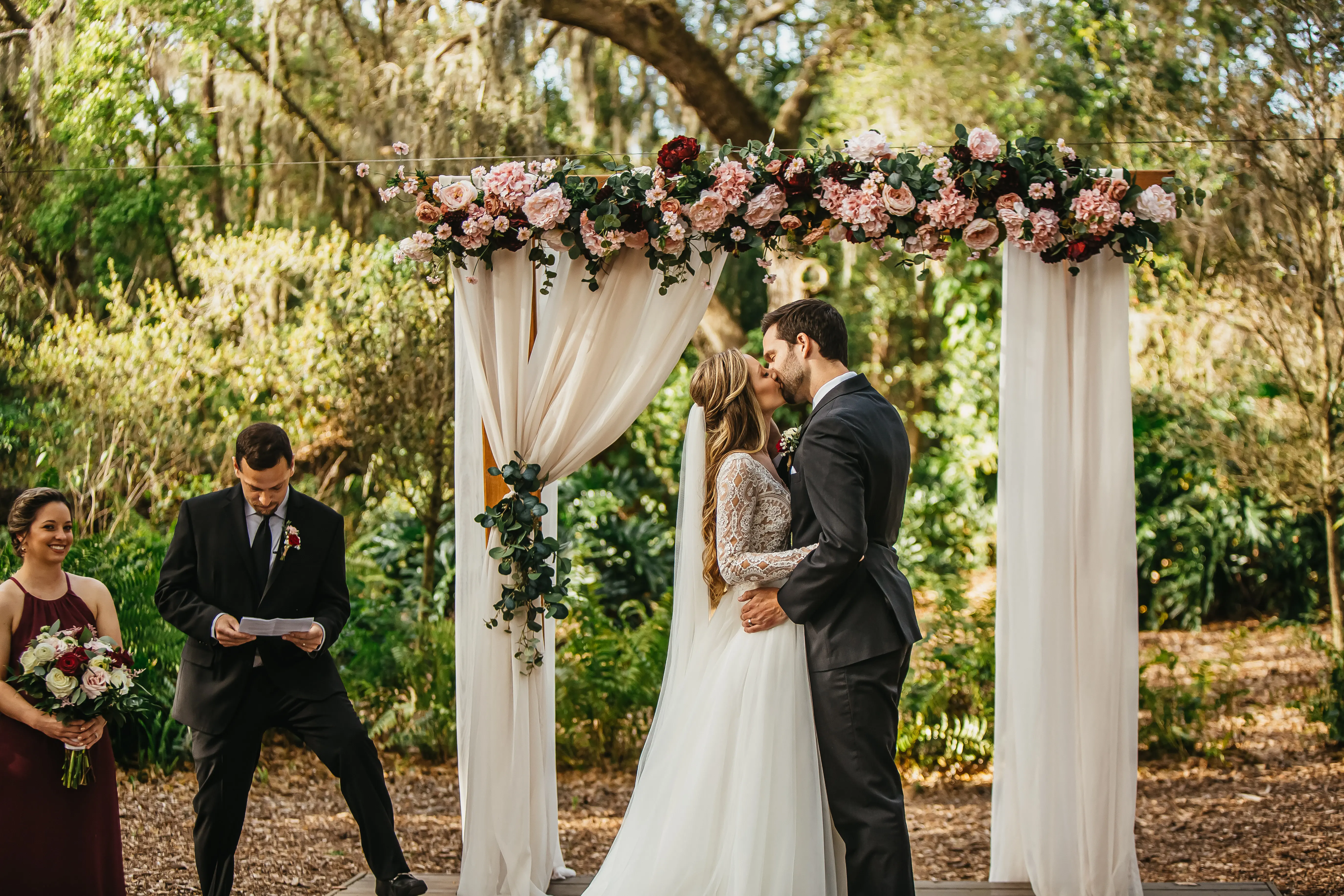 Groom With Bride Wearing Romantic Long Sleeved Ball Gown Mallory Dawn By Maggie Sottero