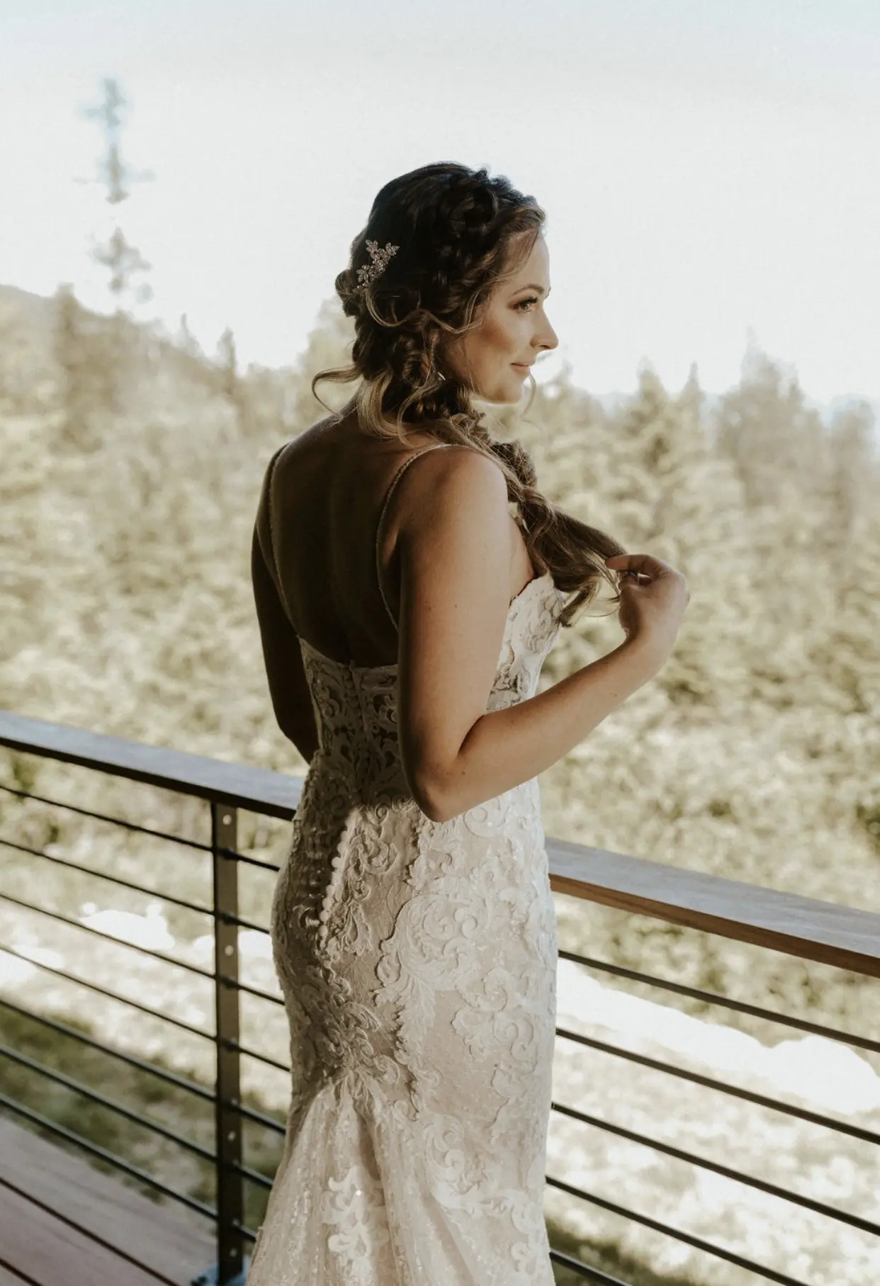 Bride Wearing Lace Sheath Wedding Dress Tuscany Lynette By Maggie Sottero