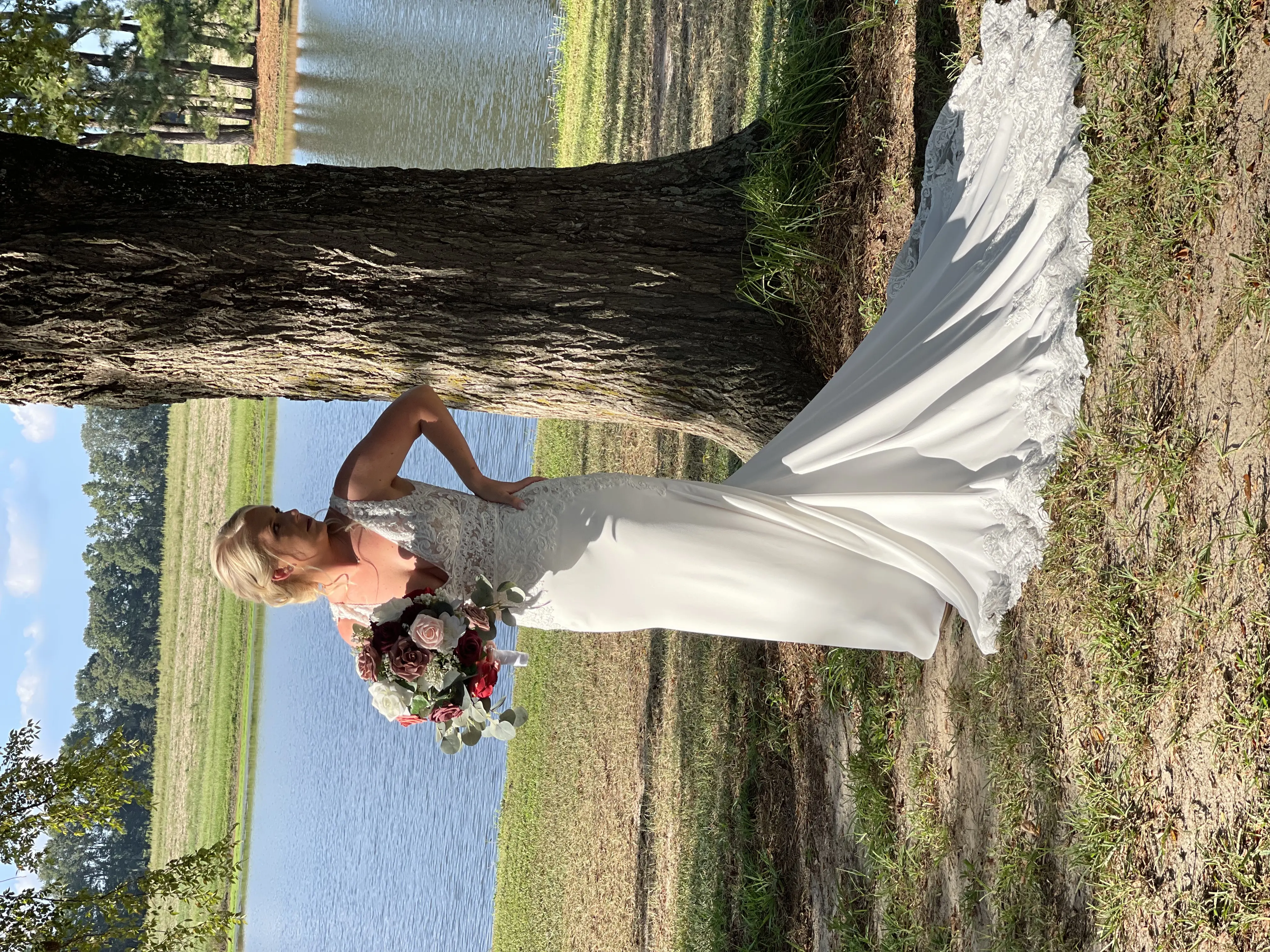 Bride Wearing Aidan Lace Sheath Bridal Dress Called Aidan By Maggie Sottero