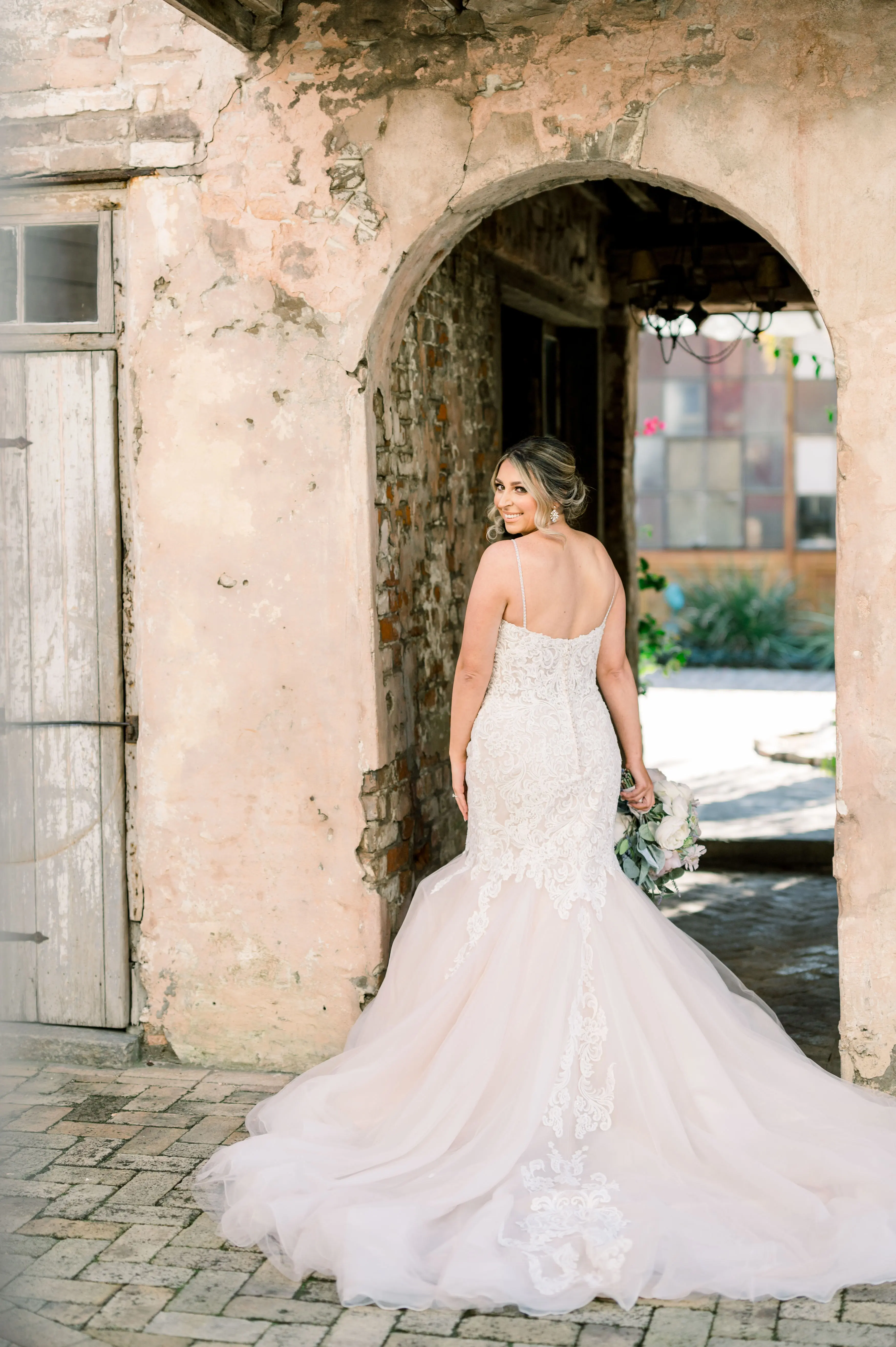 Bride In Mermaid Lace Wedding Dress Called Alistaire Lynette By Maggie Sottero