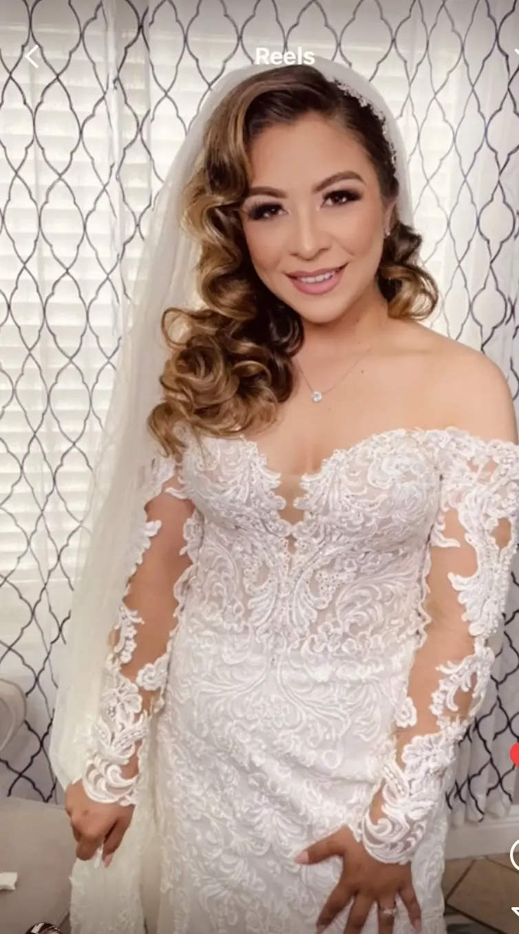 Bride Wearing Lace Sheath Wedding Dress Called Fiona By Maggie Sottero