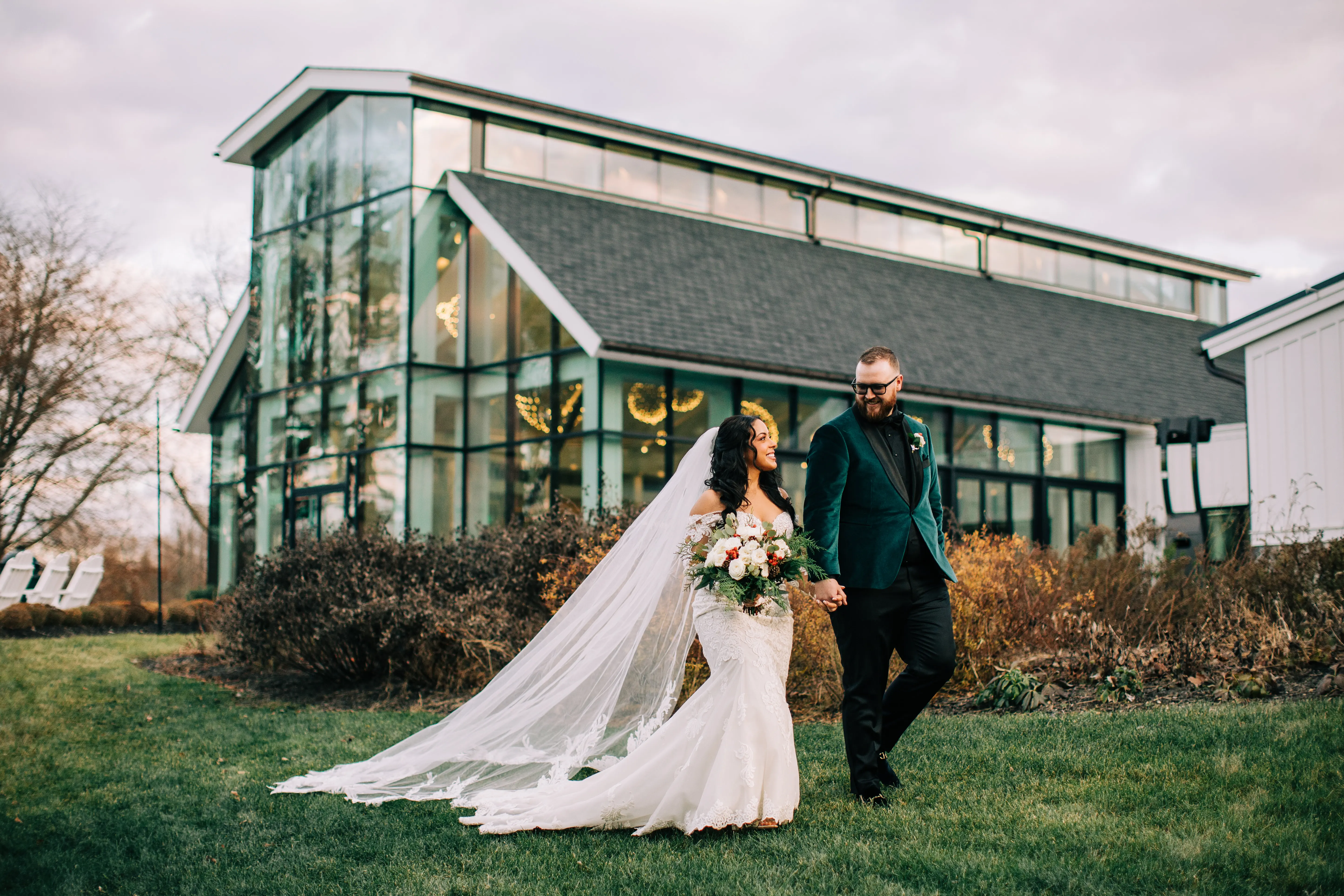 Bride Wearing Sexy Lace Wedding Dress Called Fiona By Maggie Sottero Holding Hands With Groom