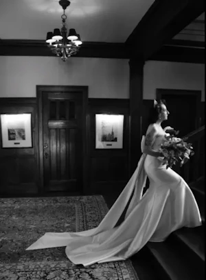 Bride Wearing Classic Simple Wedding Dress Called Mitchell By Maggie Sottero