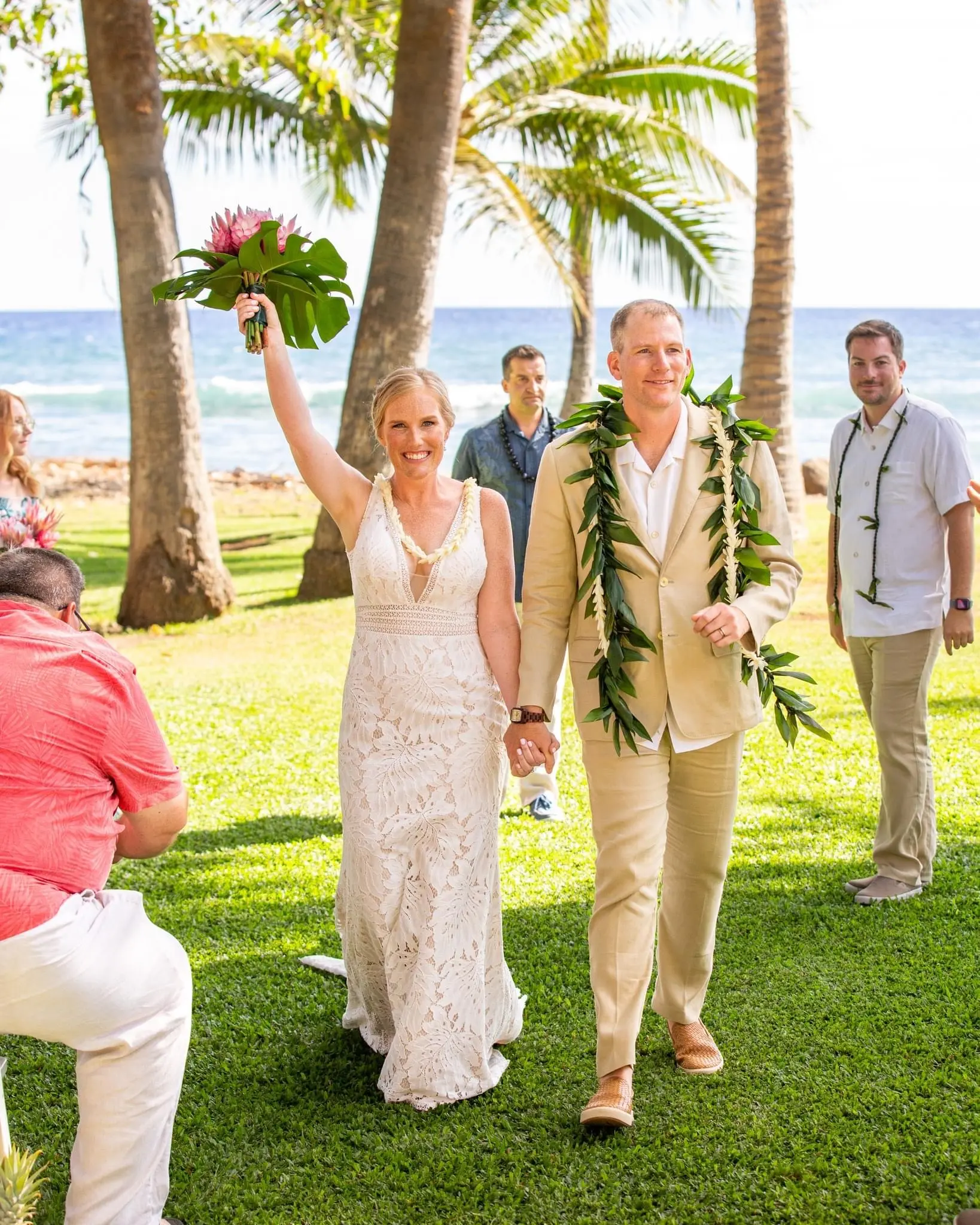 Real Bride in Boho Oversized Floral Lace Wedding Dress with Deep V-Neckline and Pearl Buttons Called Burke by Maggie Sottero