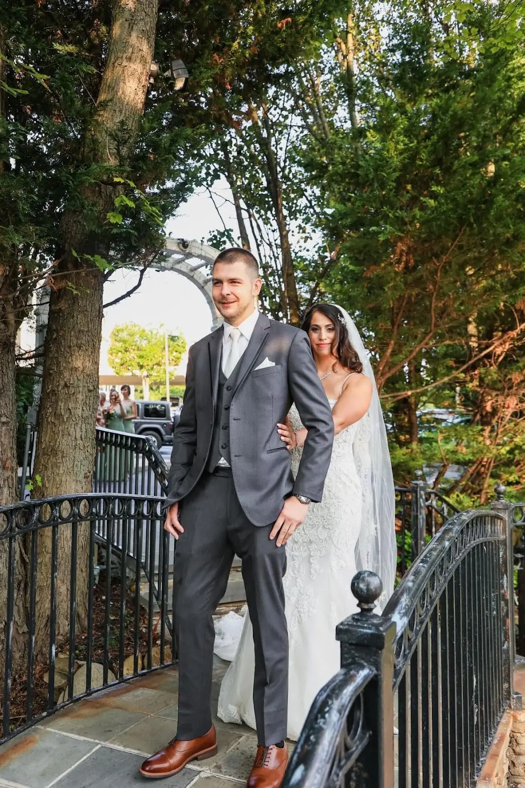 Groom With Bride Wearing Sparkly Lace Fit-And-Flare Fiona By Maggie Sottero