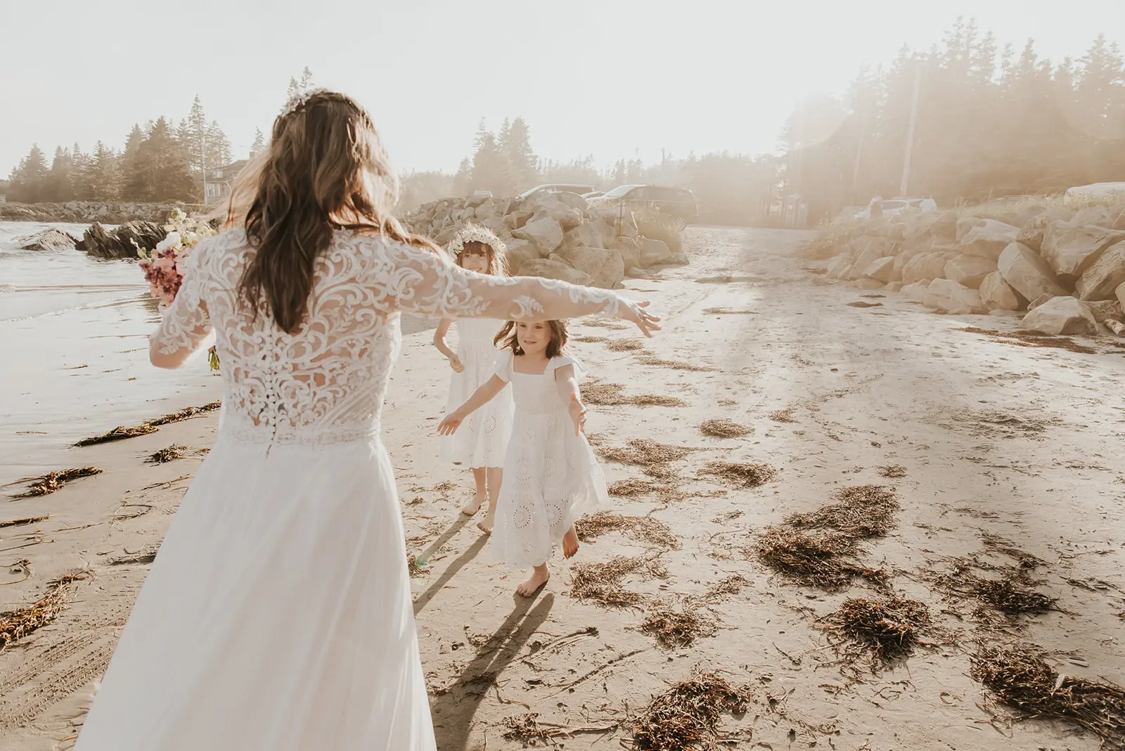 Bride Wearing Illusion Lace Long Sleeved Wedding Dress Lorraine Dawn By Rebecca Ingram