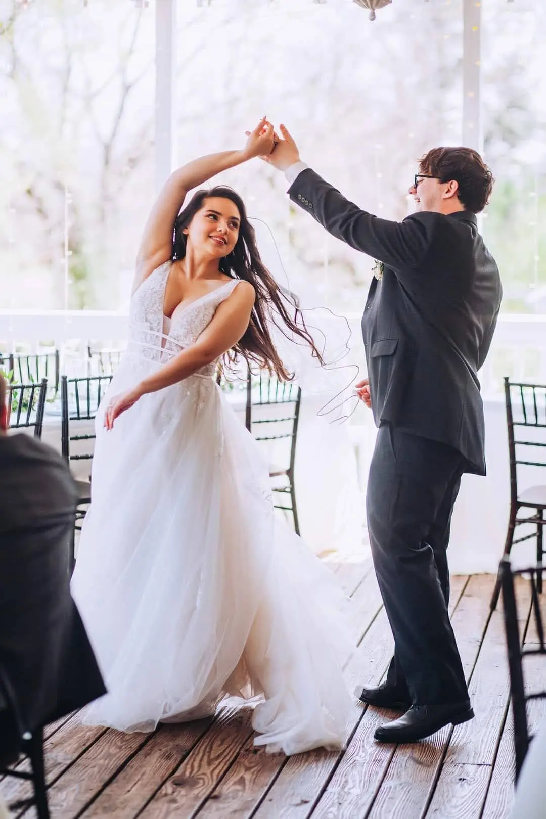 Groom With Bride Wearing Lace A-Line Wedding Dress Raelynn By Rebecca Ingram