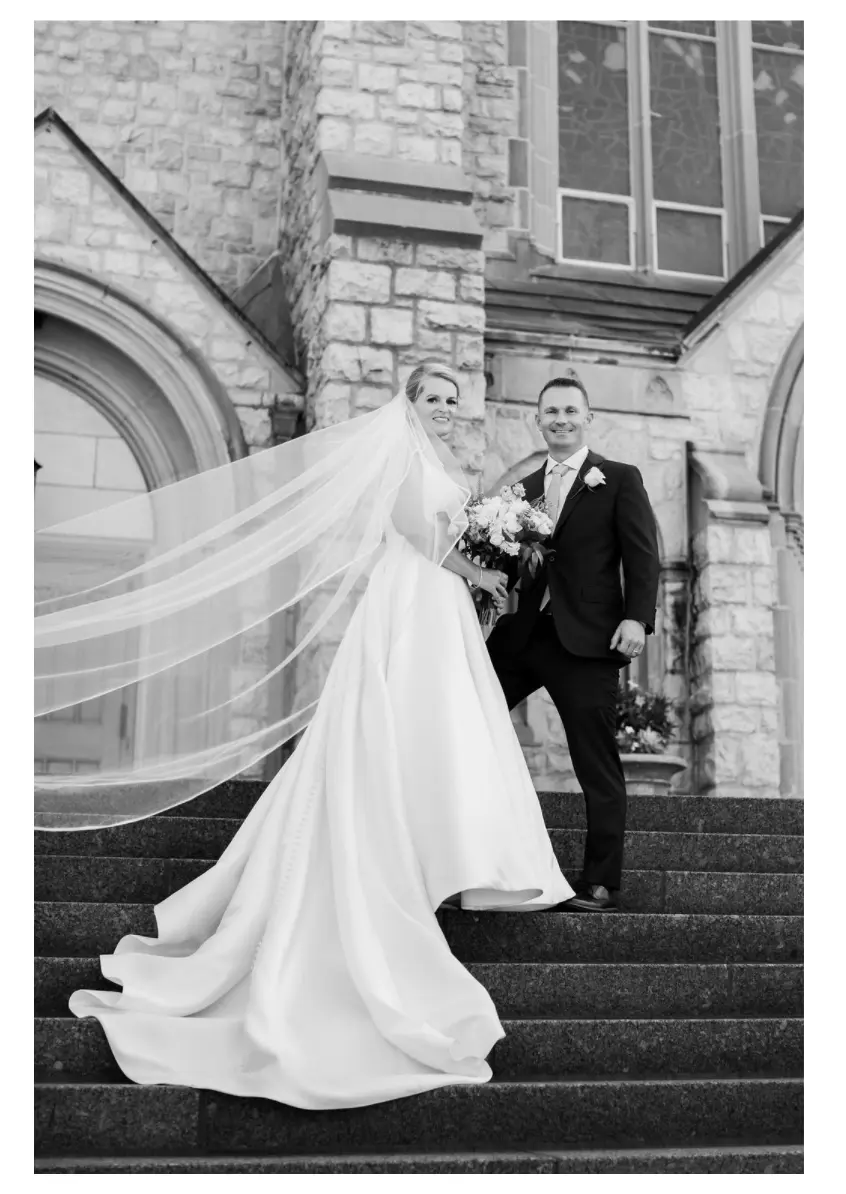 Groom With Bride Wearing Satin Ball Gown With Pockets Selena By Maggie Sottero