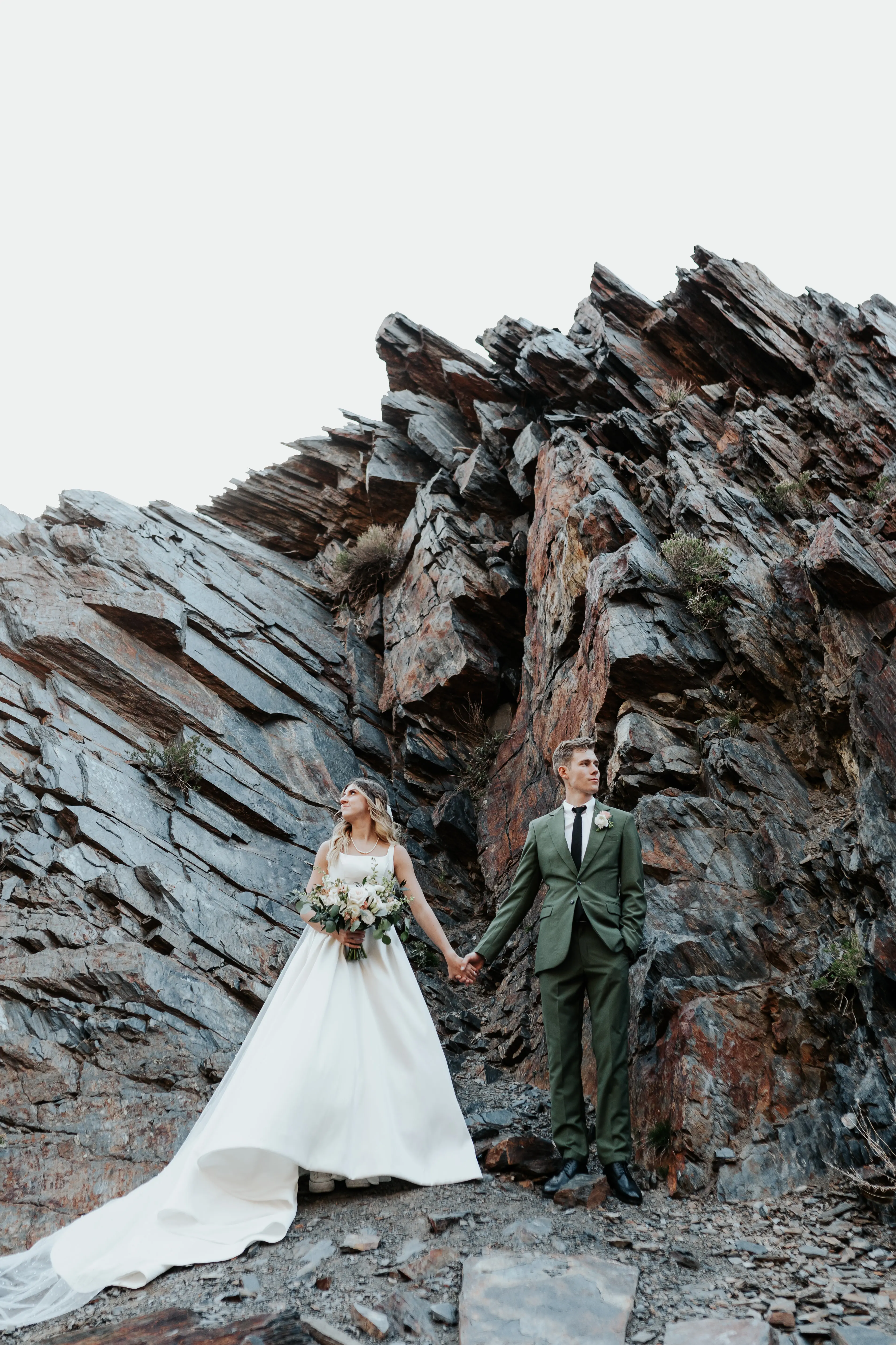 Bride With Groom In Satin Wedding Dress Called Selena By Maggie Sottero
