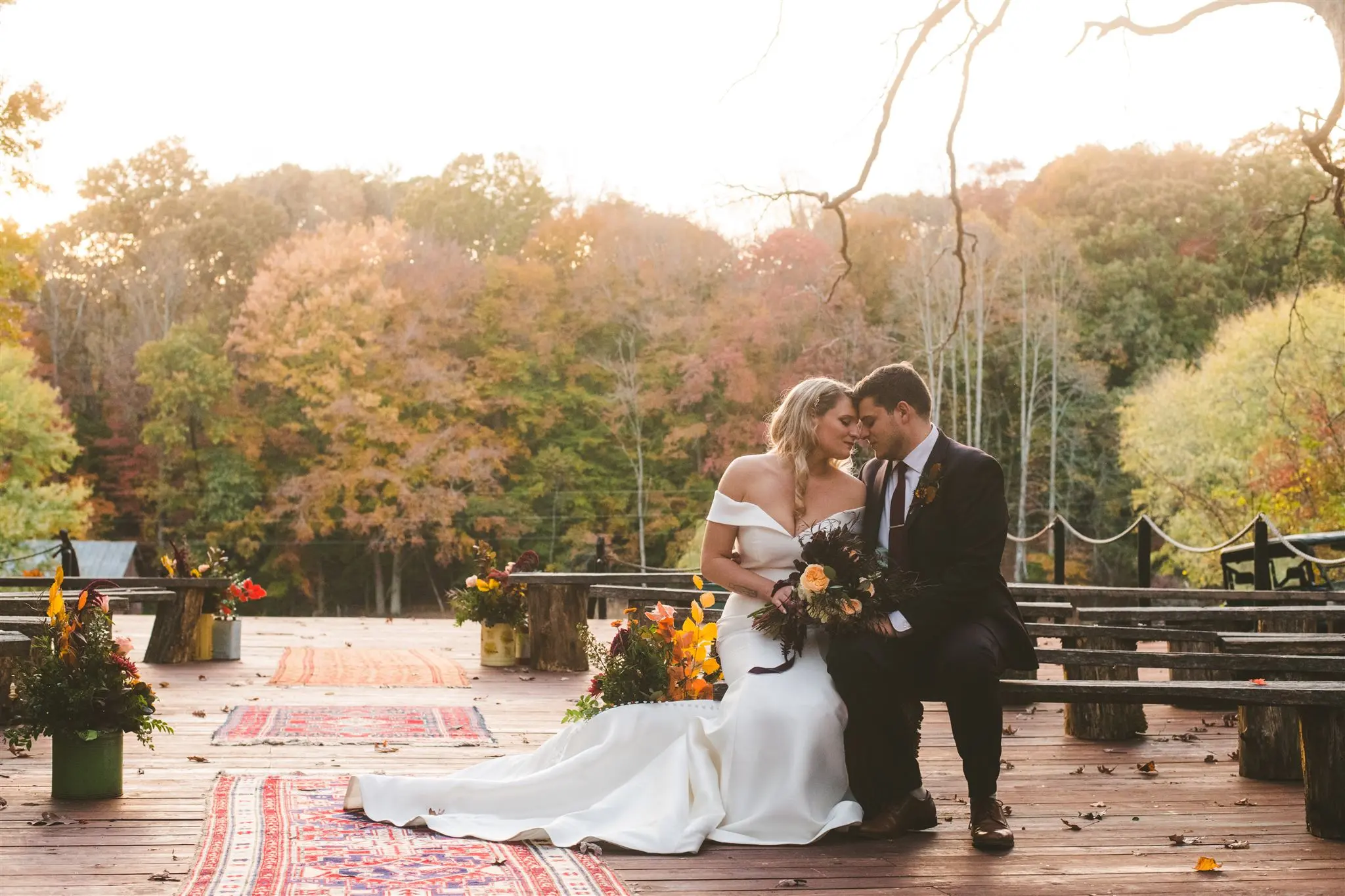Groom With Bride Wearing Vintage Glamour Off-The-Shoulder Wedding Dress Josie By Rebecca Ingram