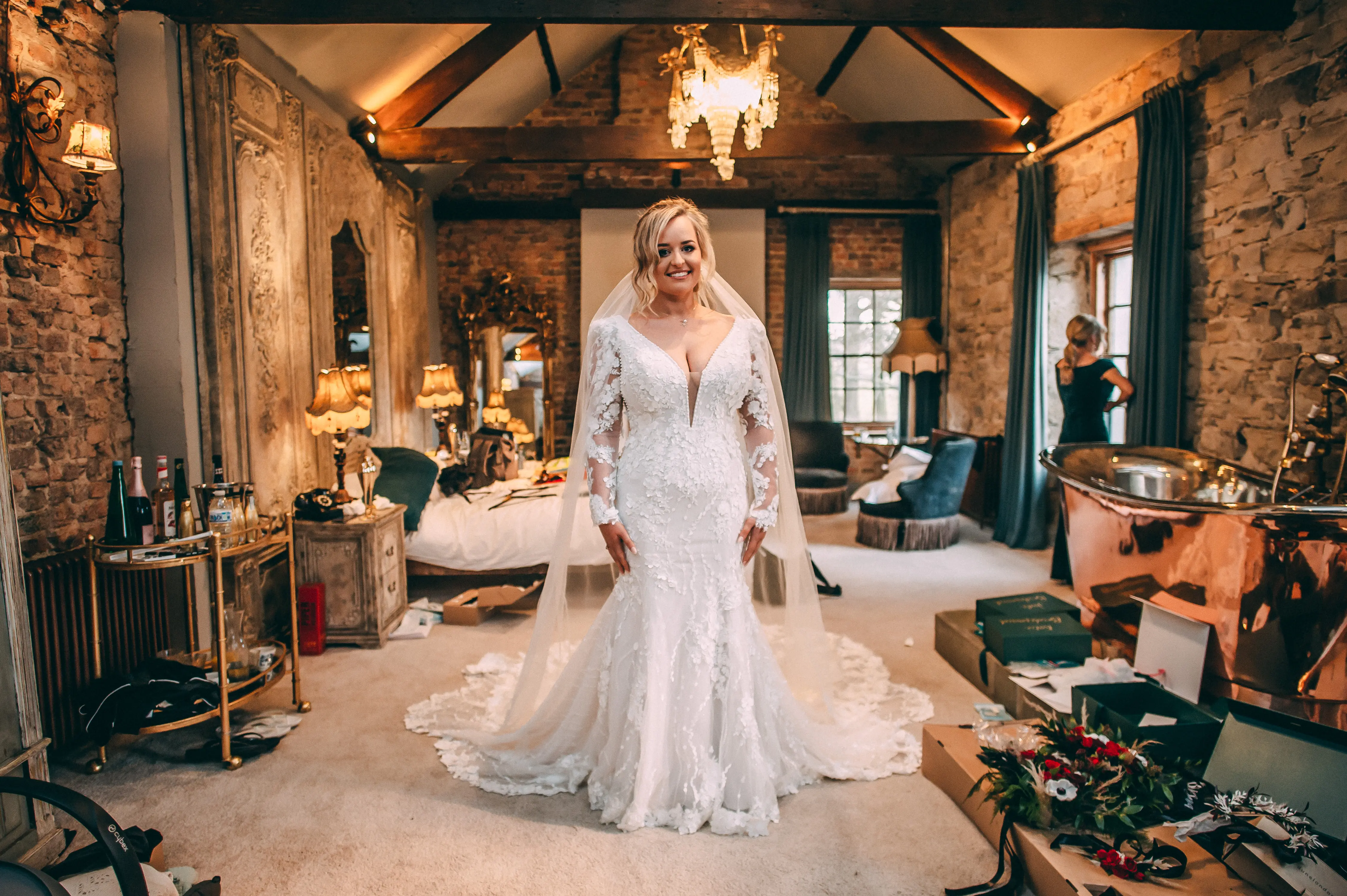 Bride Wearing Vintage Mermaid Wedding Dress With 3-D Floral Motifs Cruz By Sottero And Midgley