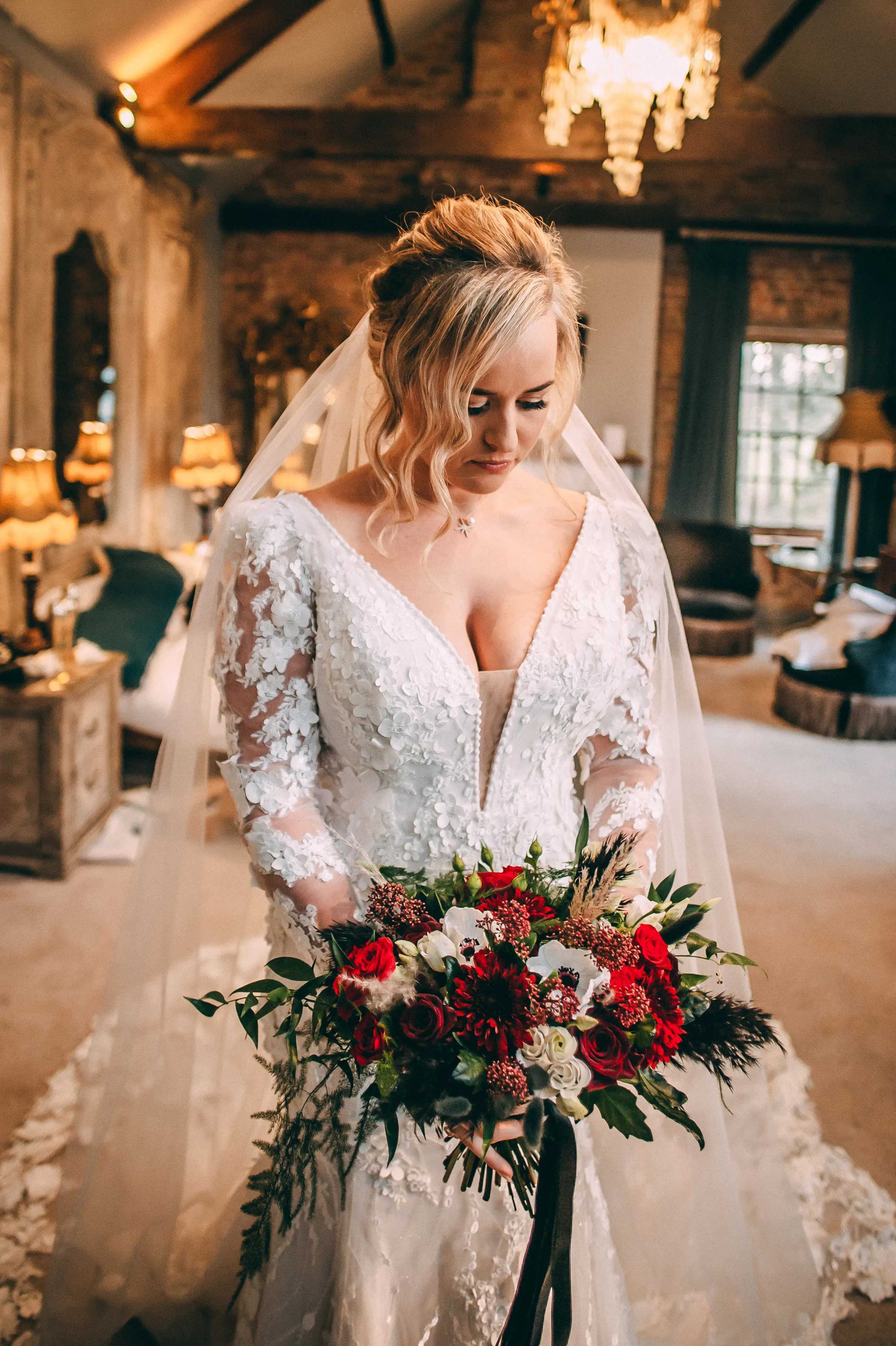 Bride Wearing Vintage Mermaid Wedding Dress With 3-D Floral Motifs Cruz By Sottero And Midgley