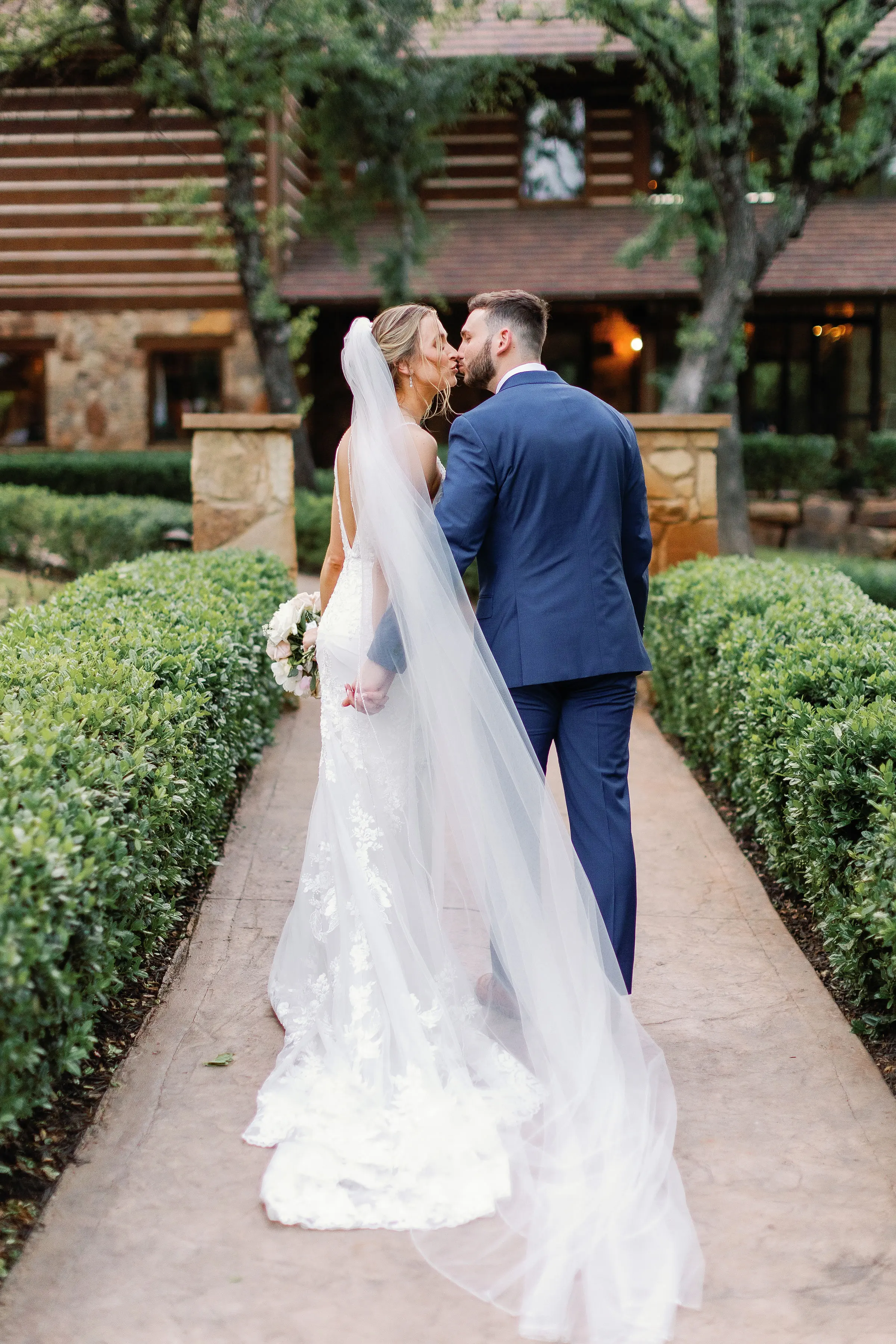 Bride Wearing Sparkly Lace Wedding Dress Called Fontaine By Maggie Sottero With Groom