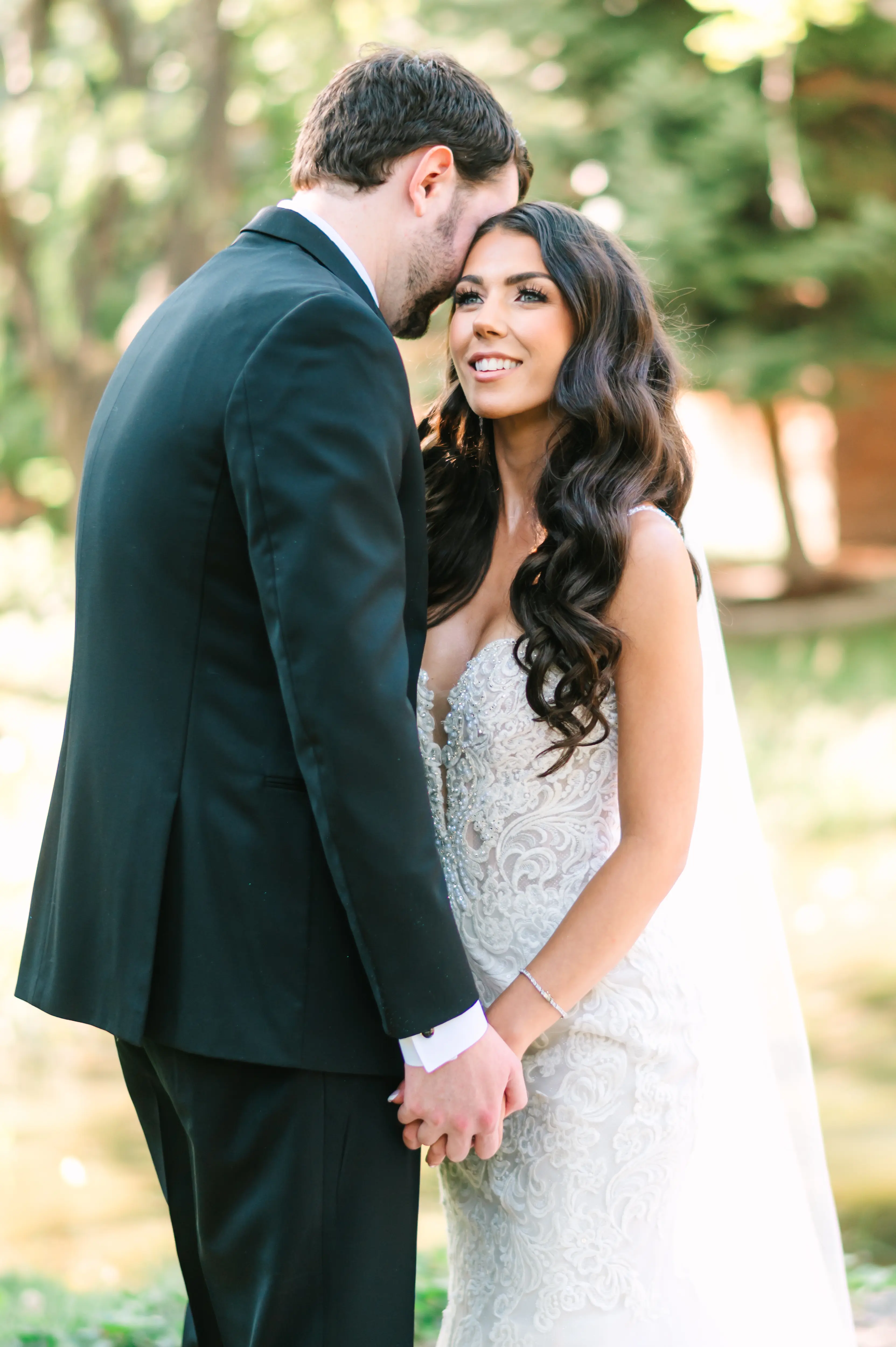 Groom With Bride Wearing Sparkly Lace Fit-And-Flare Fiona By Maggie Sottero