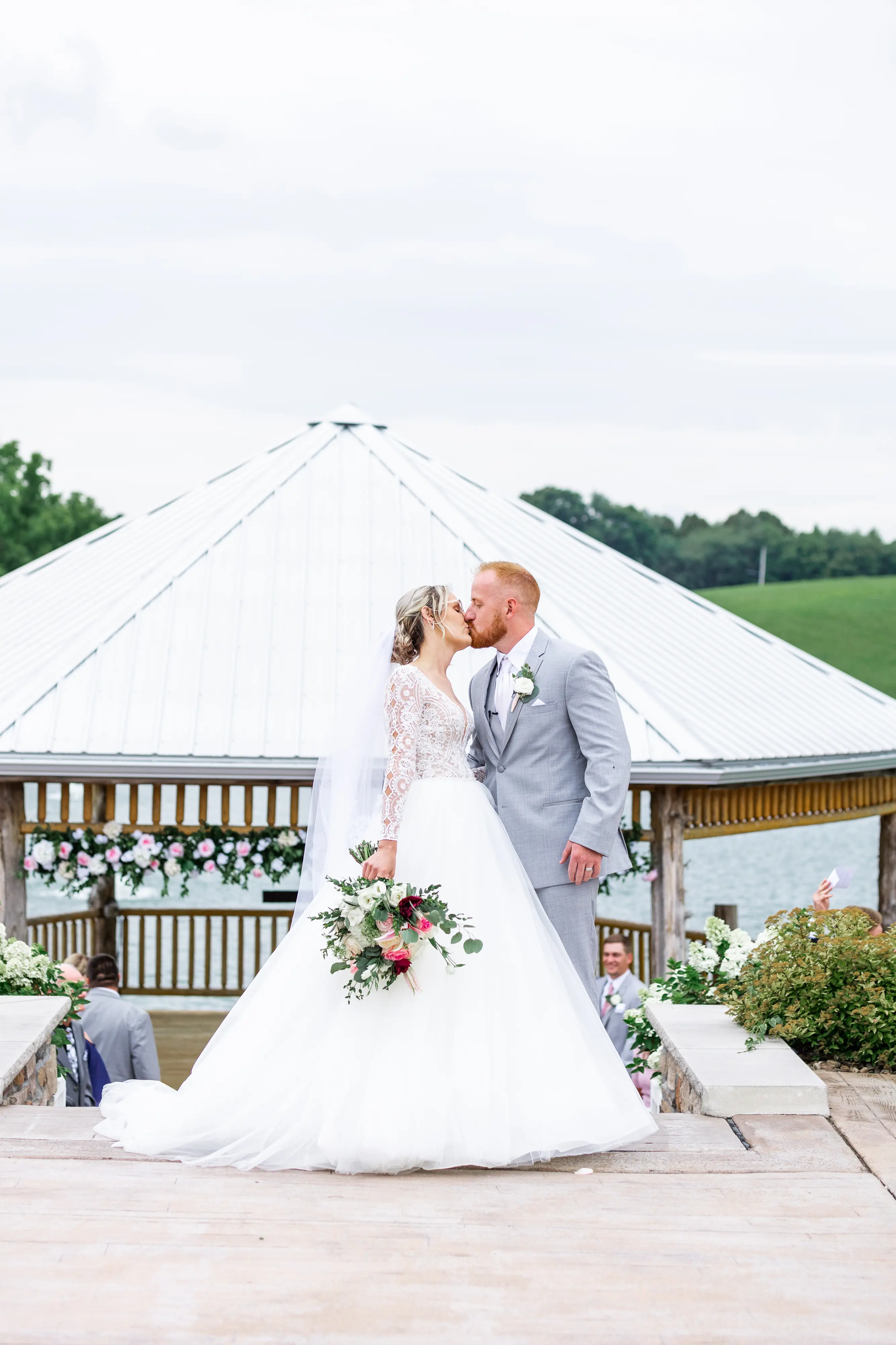Groom With Bride Wearing Romantic Long Sleeve Ball Gown Mallory Dawn By Maggie Sottero