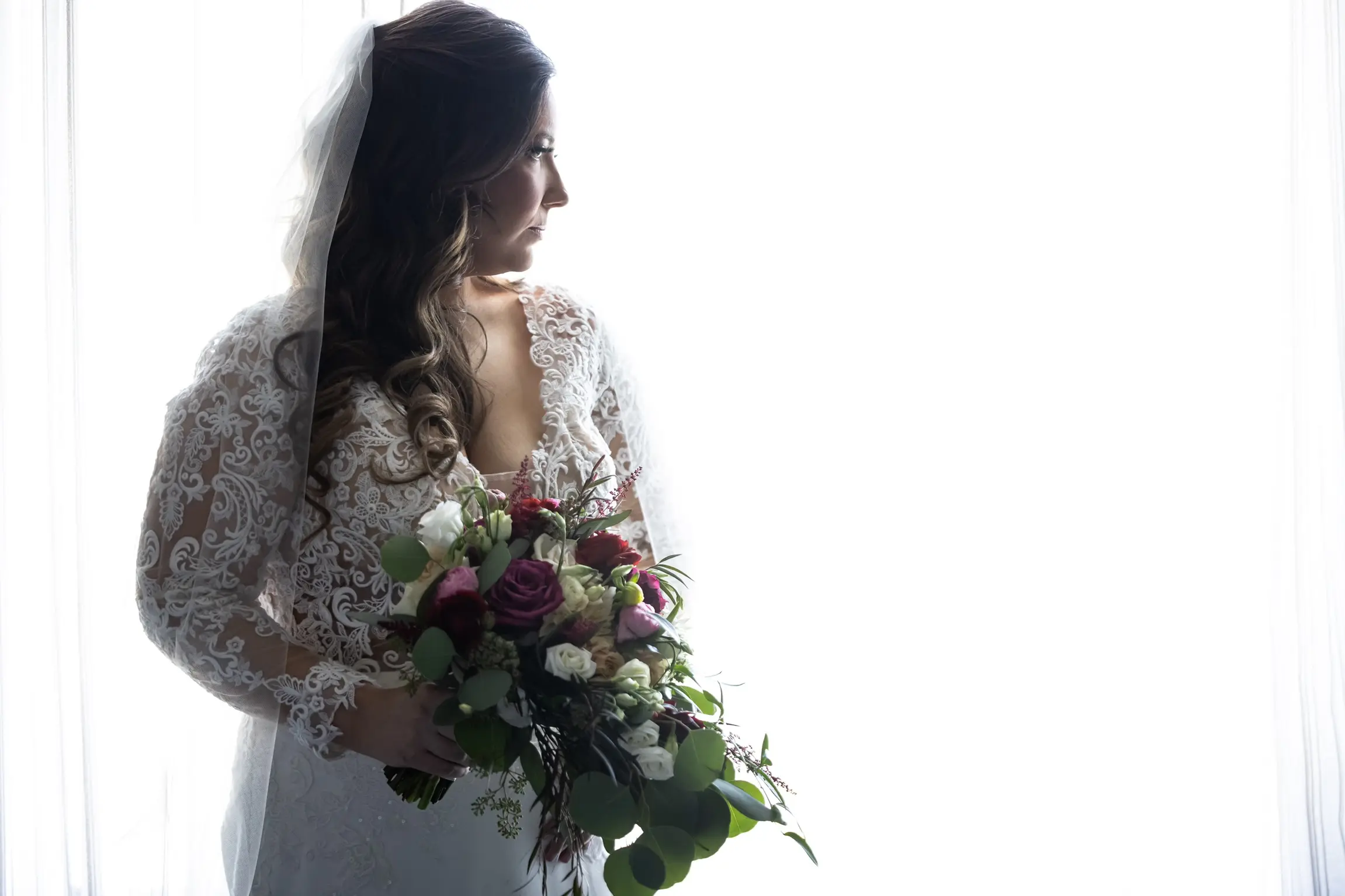 Bride Wearing Long Sleeve Sheath Wedding Dress Althea By Maggie Sottero