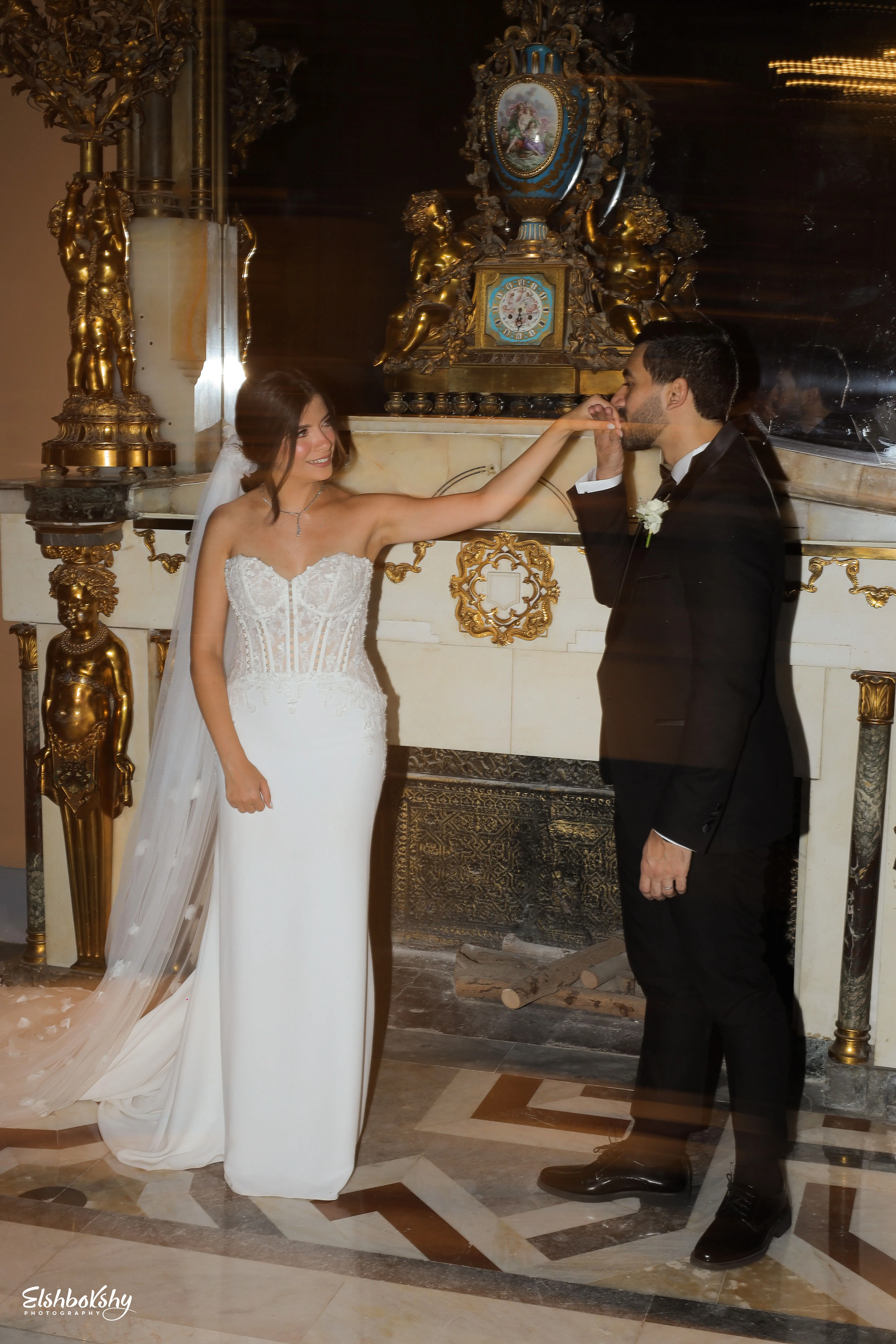 Bride Wearing Sheath and Beaded Wedding Dress Called Doritte By Maggie Sottero Dancing With Groom