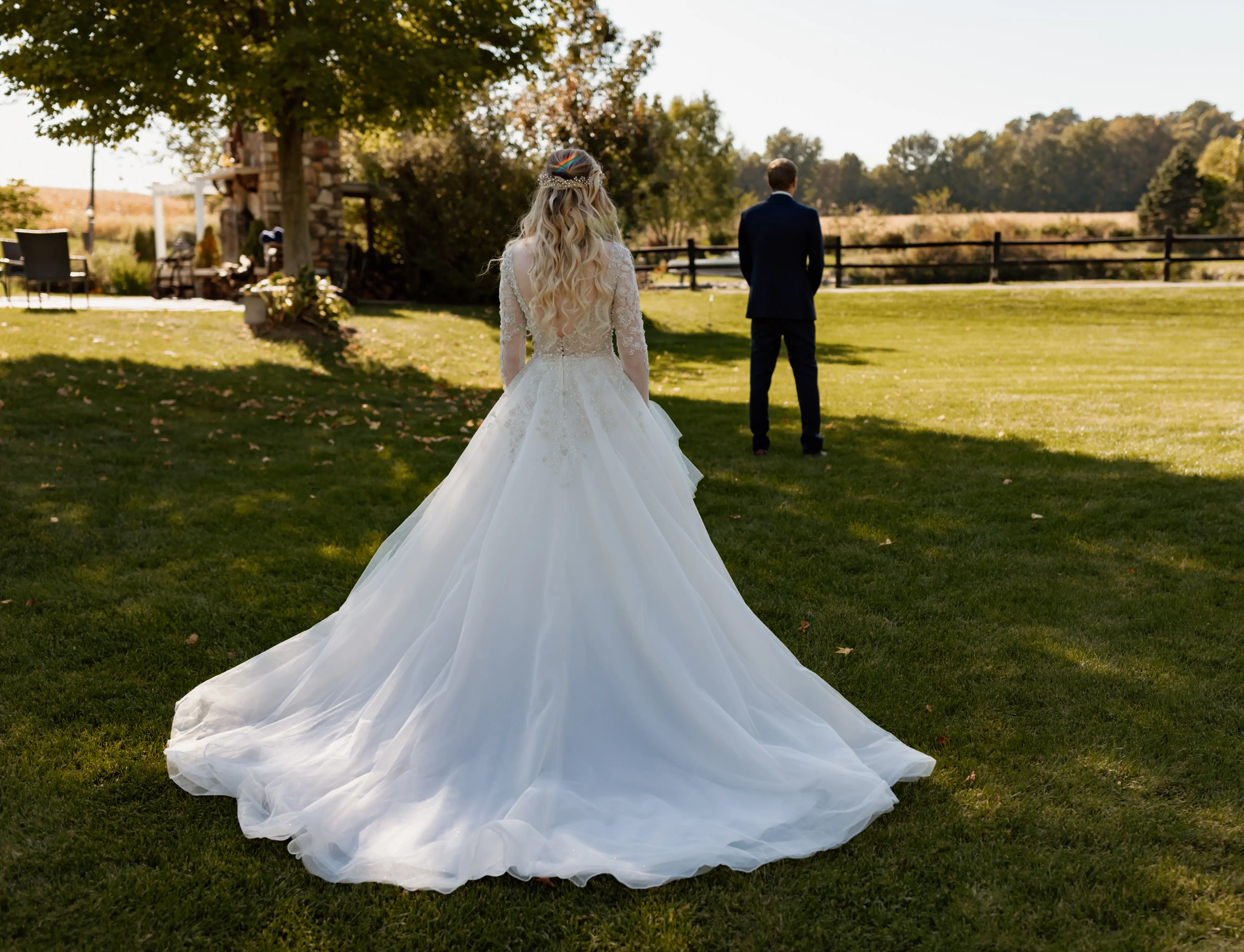 Back of bride wearing wedding dress called Talia.