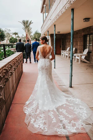 Bride In Floral Fit-And-Flare Wedding Dress Called Greenley By Maggie Sottero