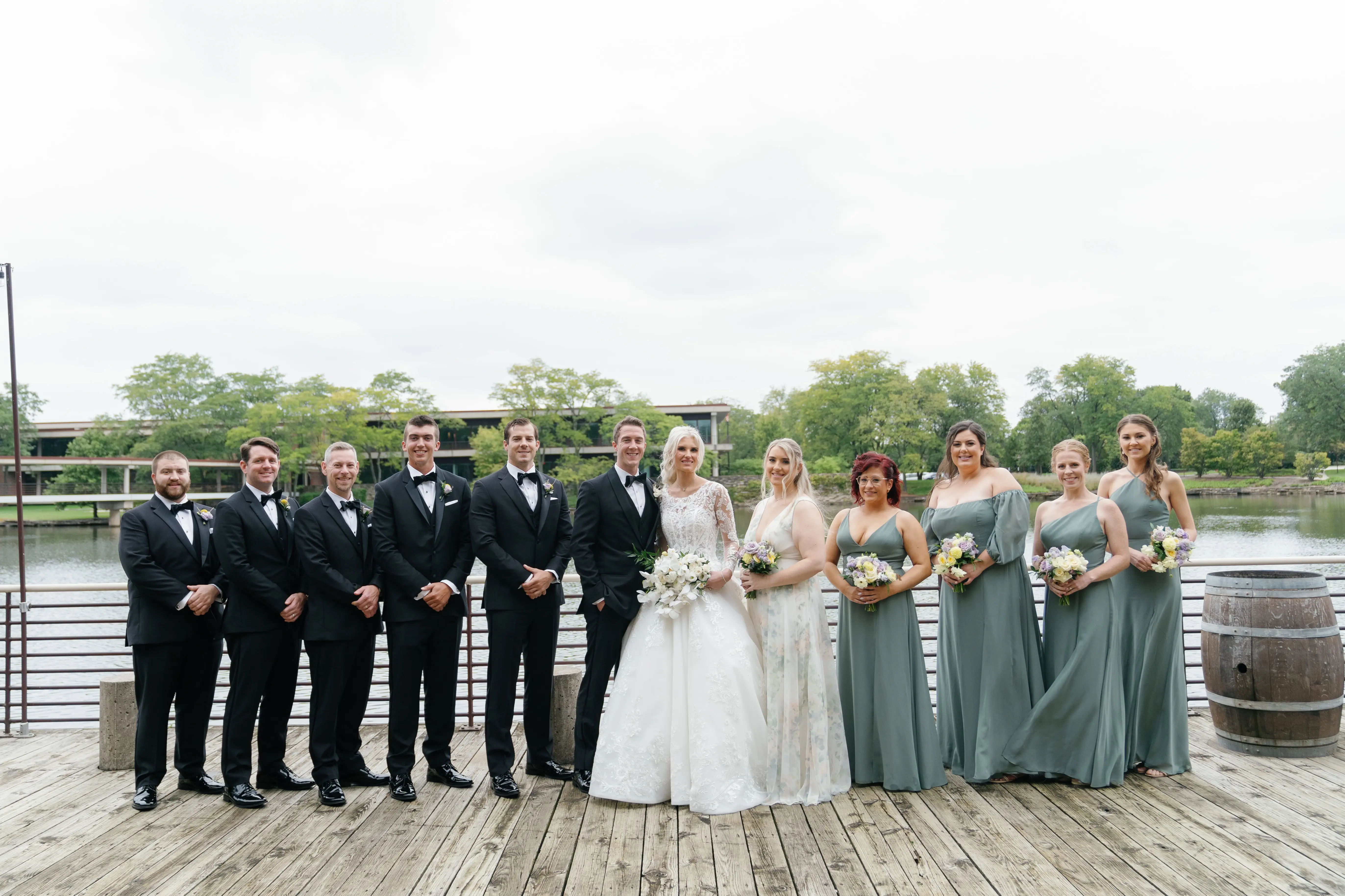 Bride Wearing Lace Princess Wedding Dress Called Norvinia By Sottero And Midgley With Bridal Party