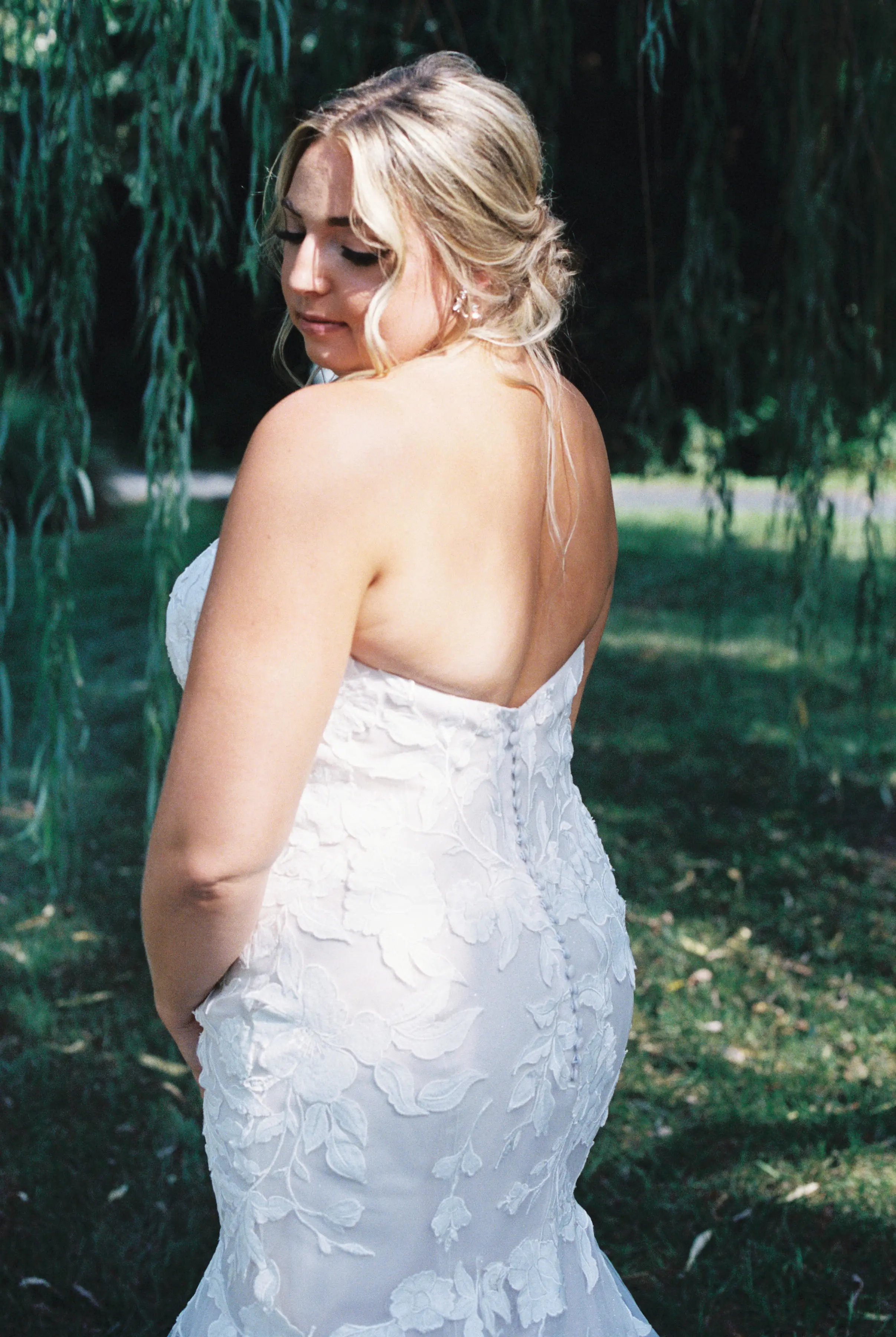 Bride Wearing Lace Mermaid Wedding Gown Called Hattie By Rebecca Ingram