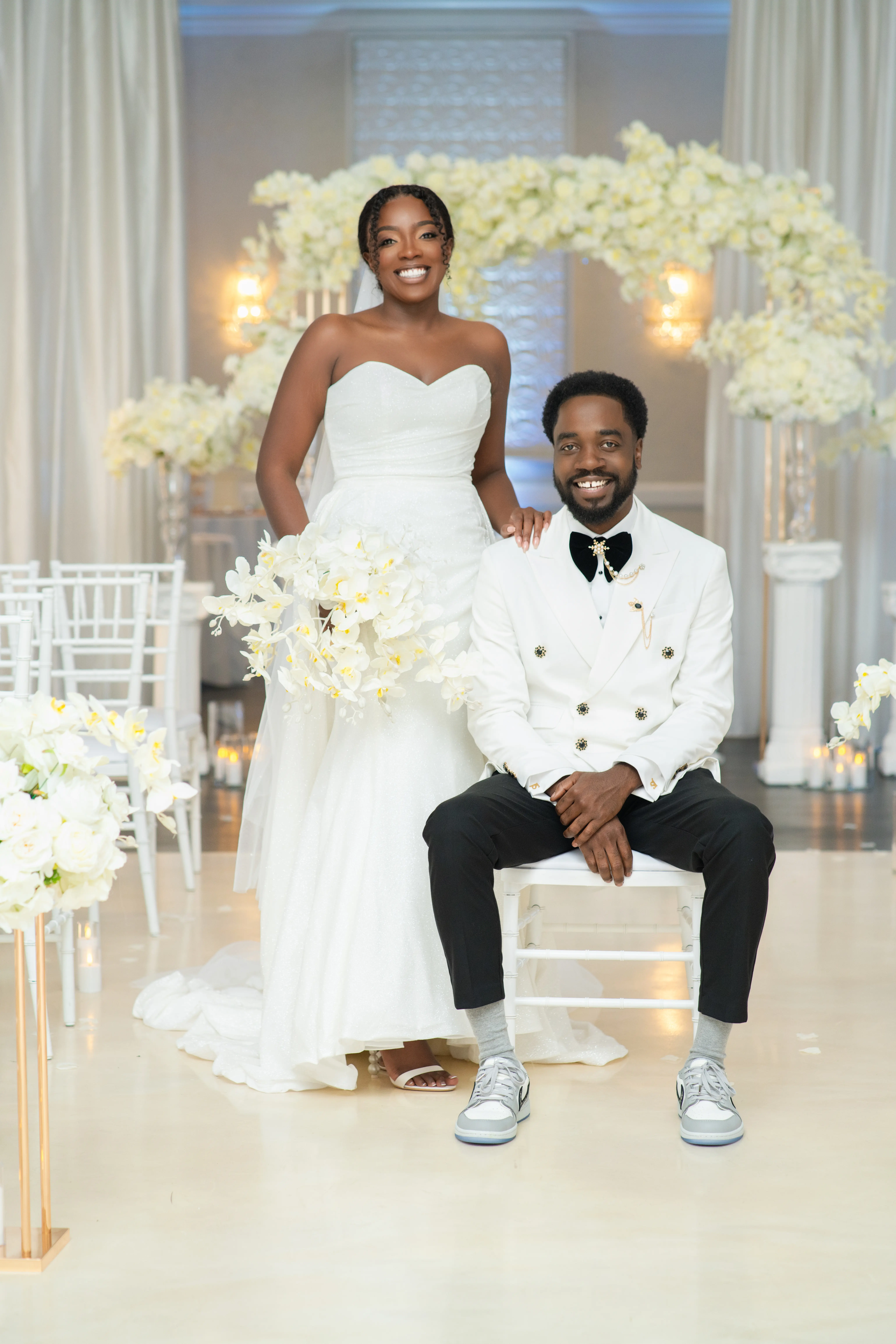 Bride Wearing Simple Fit and Flare Wedding Dress Called Anniston Lane With Groom