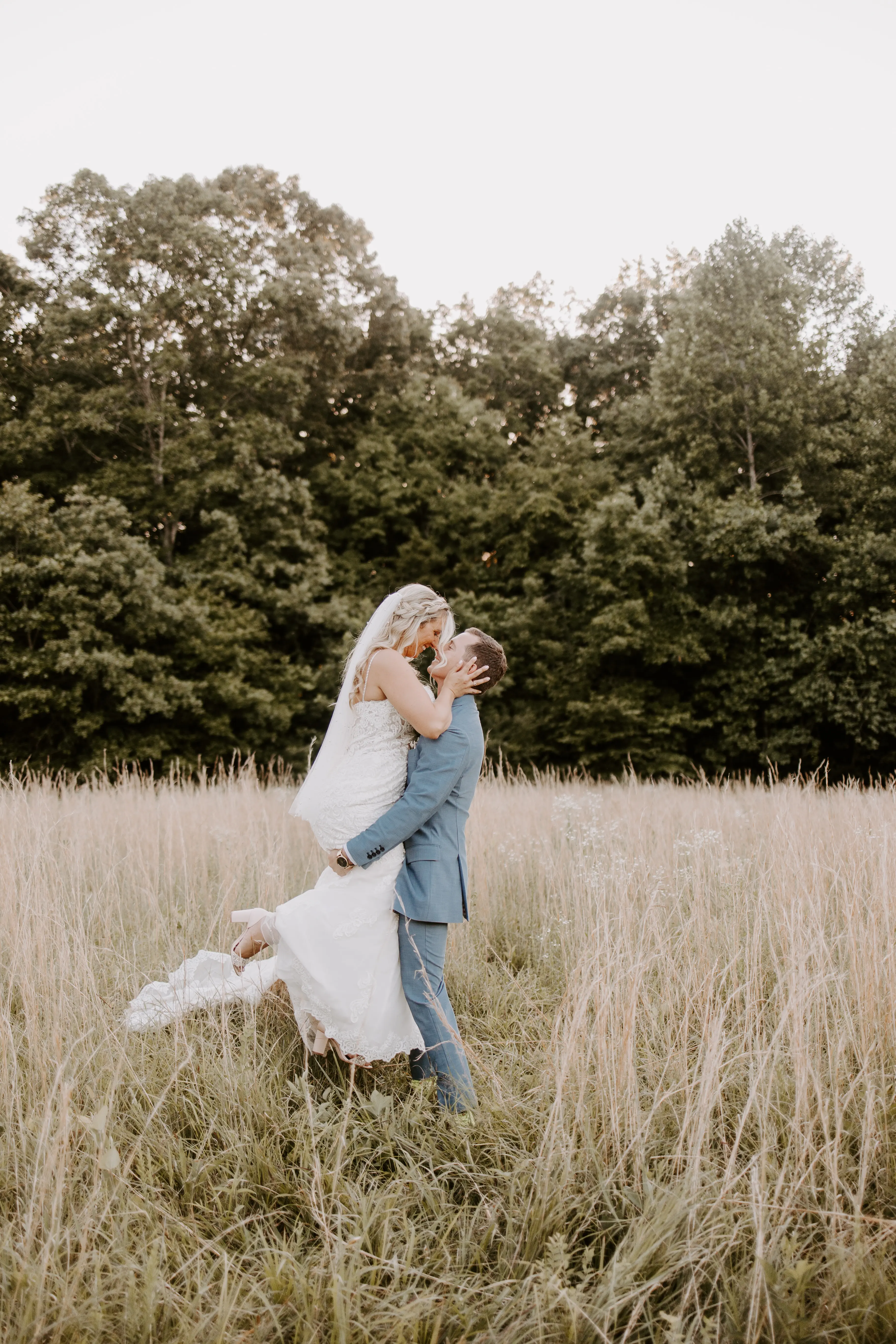 Groom With Bride Wearing Sparkly Lace Fit-And-Flare Fiona By Maggie Sottero