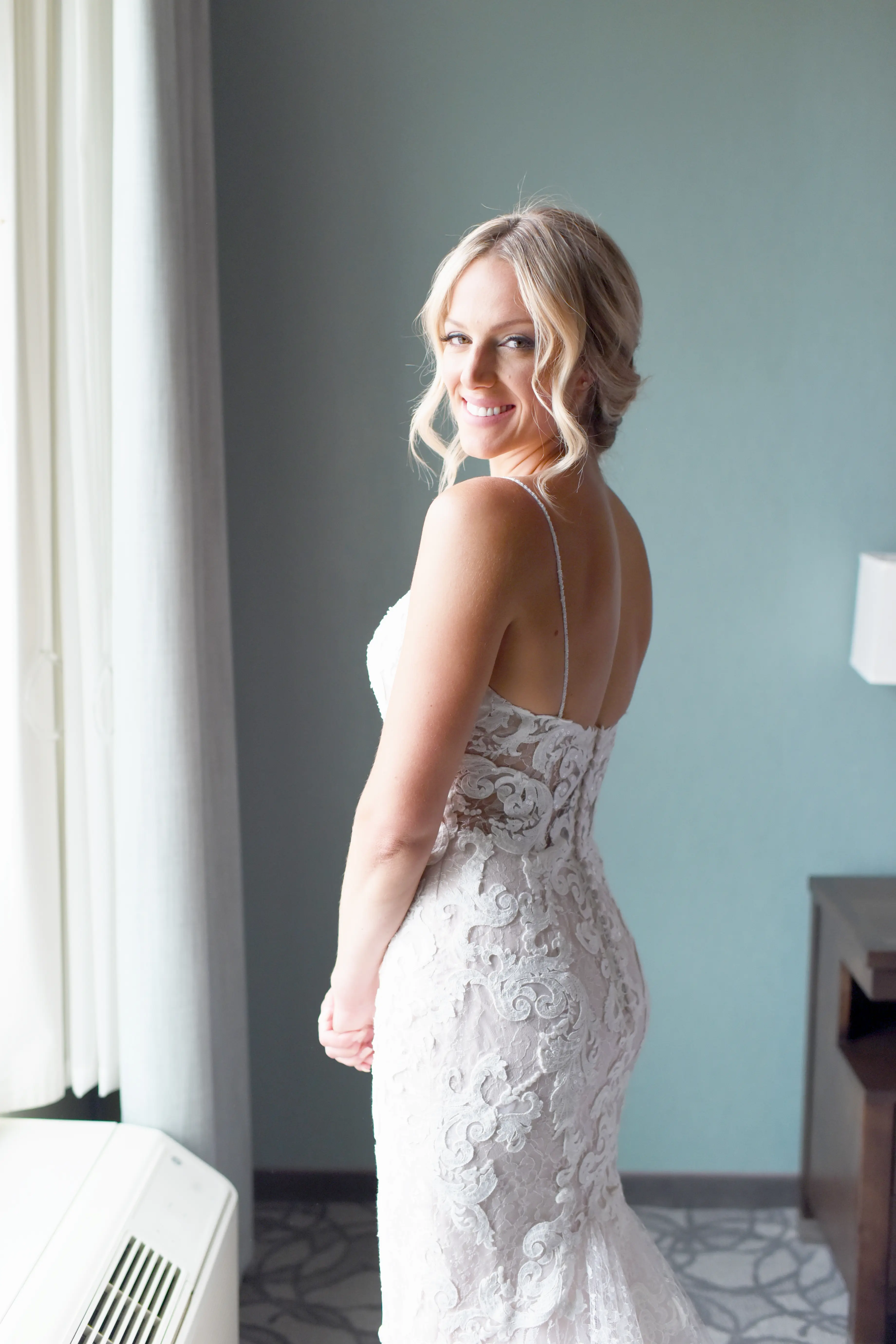 Bride Wearing Lace Mermaid Style Wedding Dress Tuscany By Maggie Sottero
