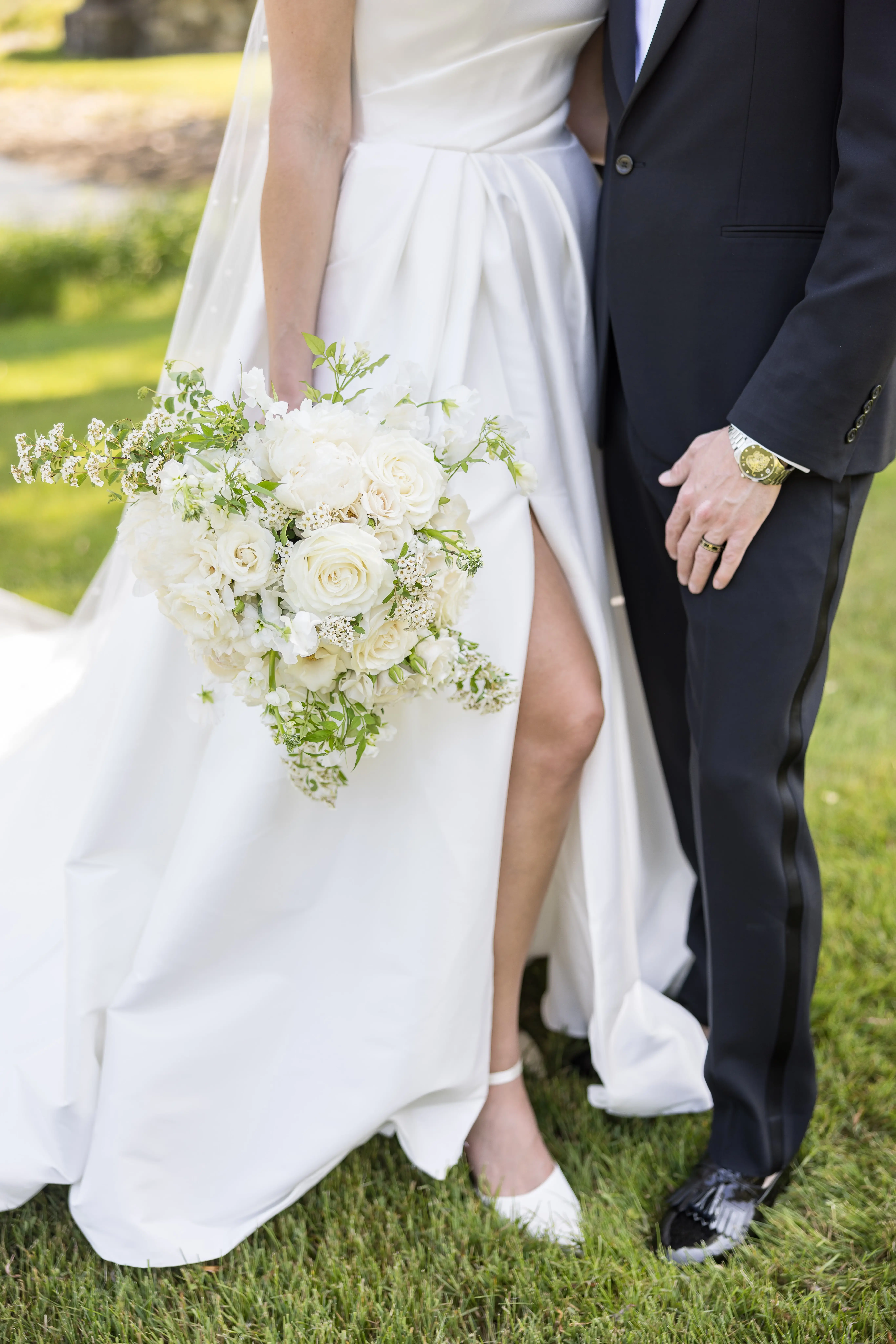Bride In Sleeveless And Thigh-high Slit Aspen Sottero Midgley With Groom