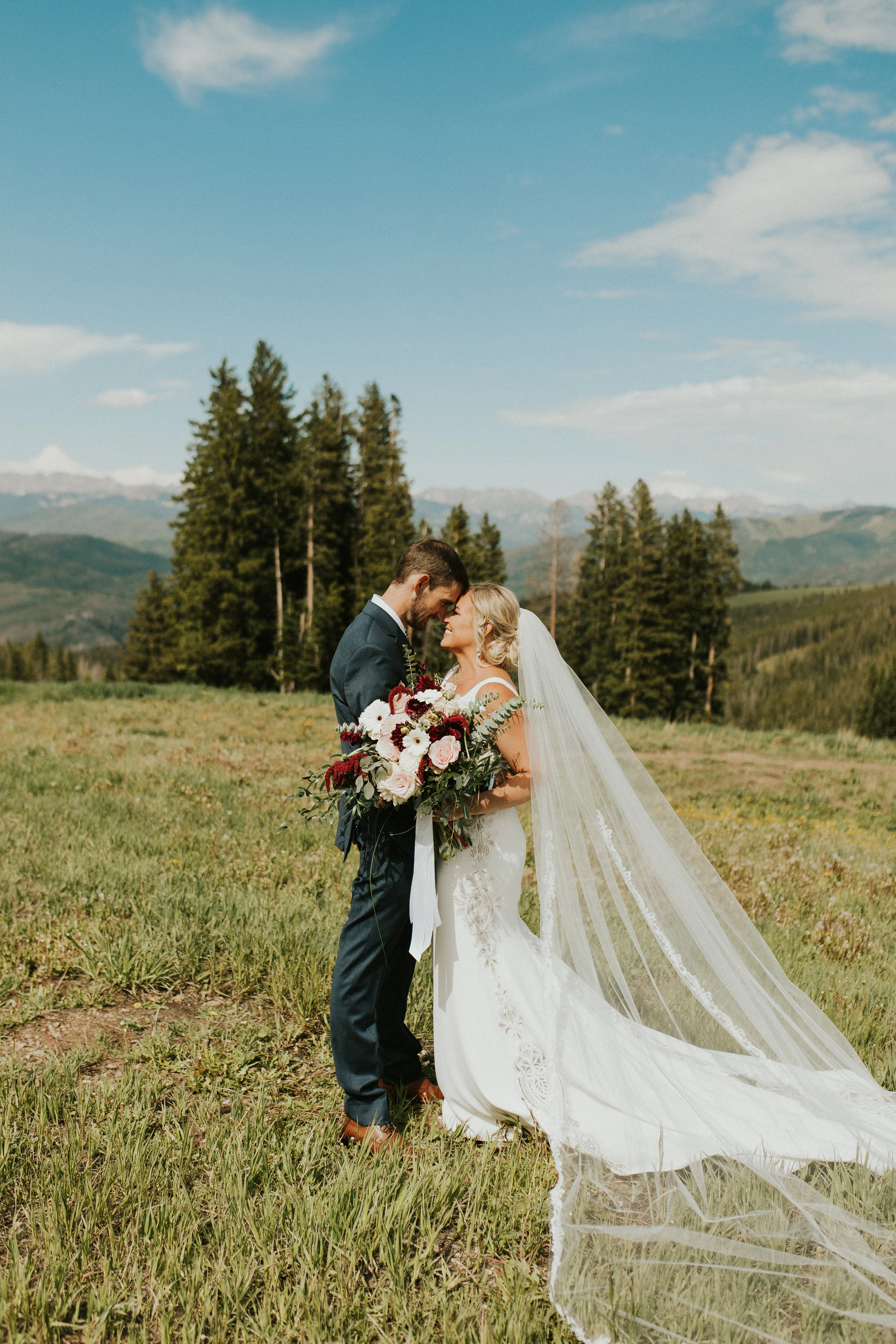 Groom With Bride Wearing Simple Vintage V-back Dress Abbott Dawn By Sottero and Midgley