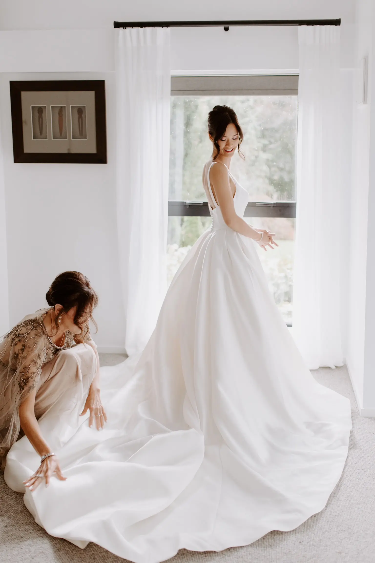 Bride In Satin A-Line Wedding Dress Called Selena By Maggie Sottero With Mother Of The Bride