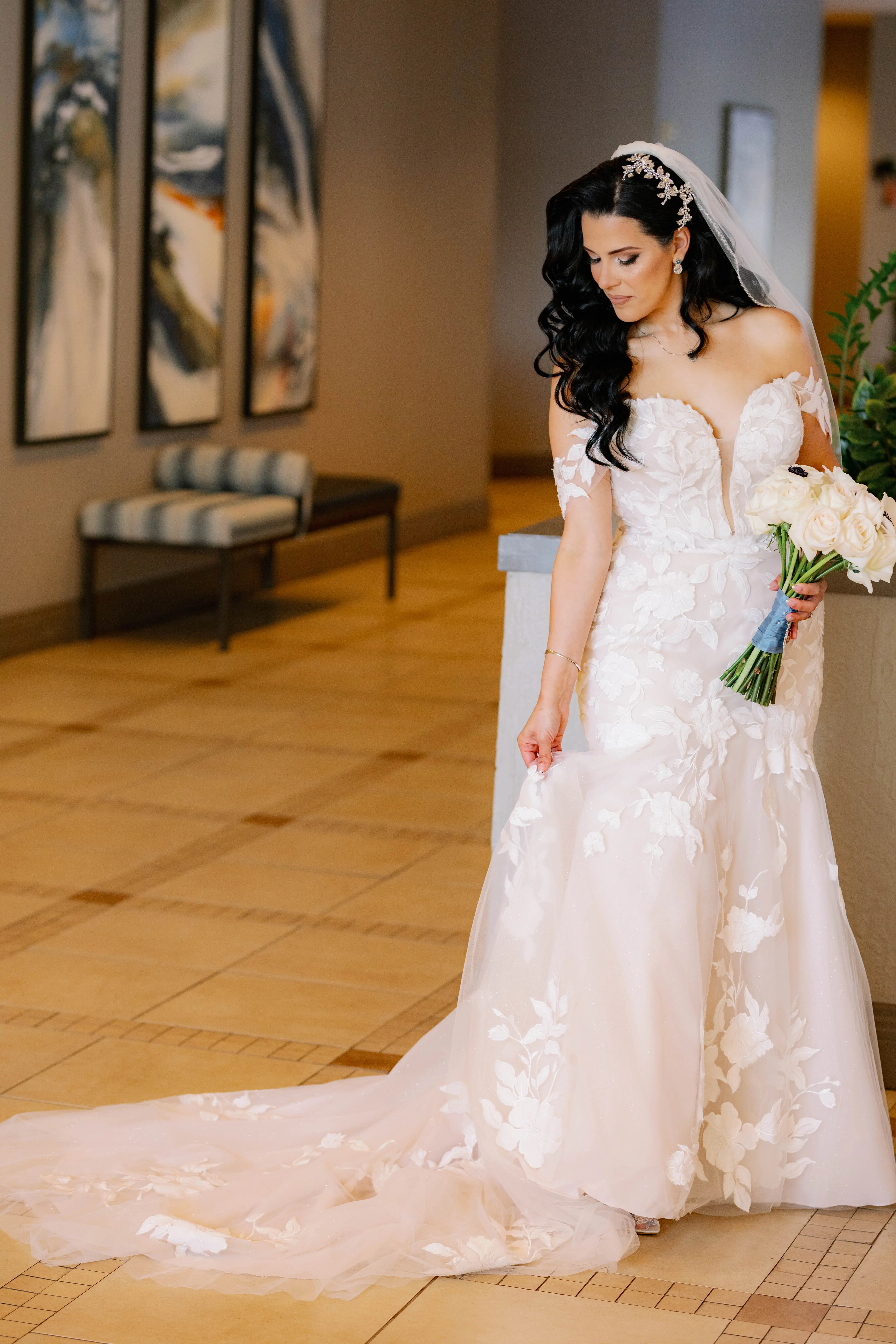 Bride Wearing Lace Mermaid Wedding Gown Called Hattie By Rebecca Ingram