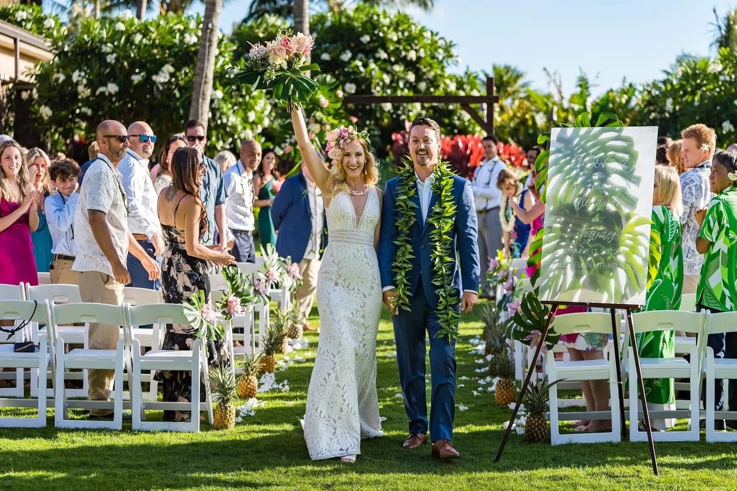 Ceremony Exit Tropical Bride In Lace Dress Called Burke By Maggie Sottero