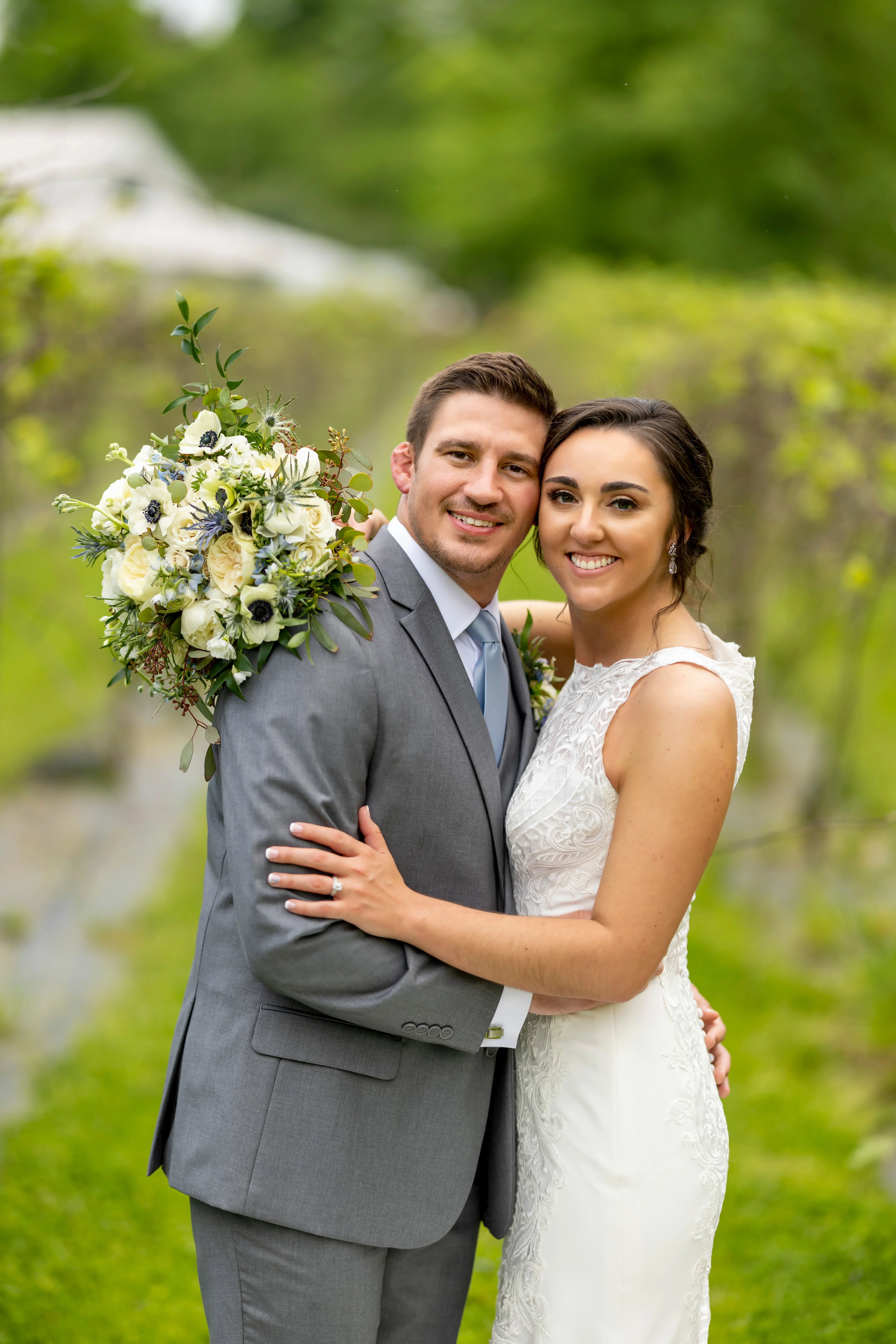 Groom With Bride Wearing Lace Halter Wedding Dress Kevyn By Sottero And Midgley