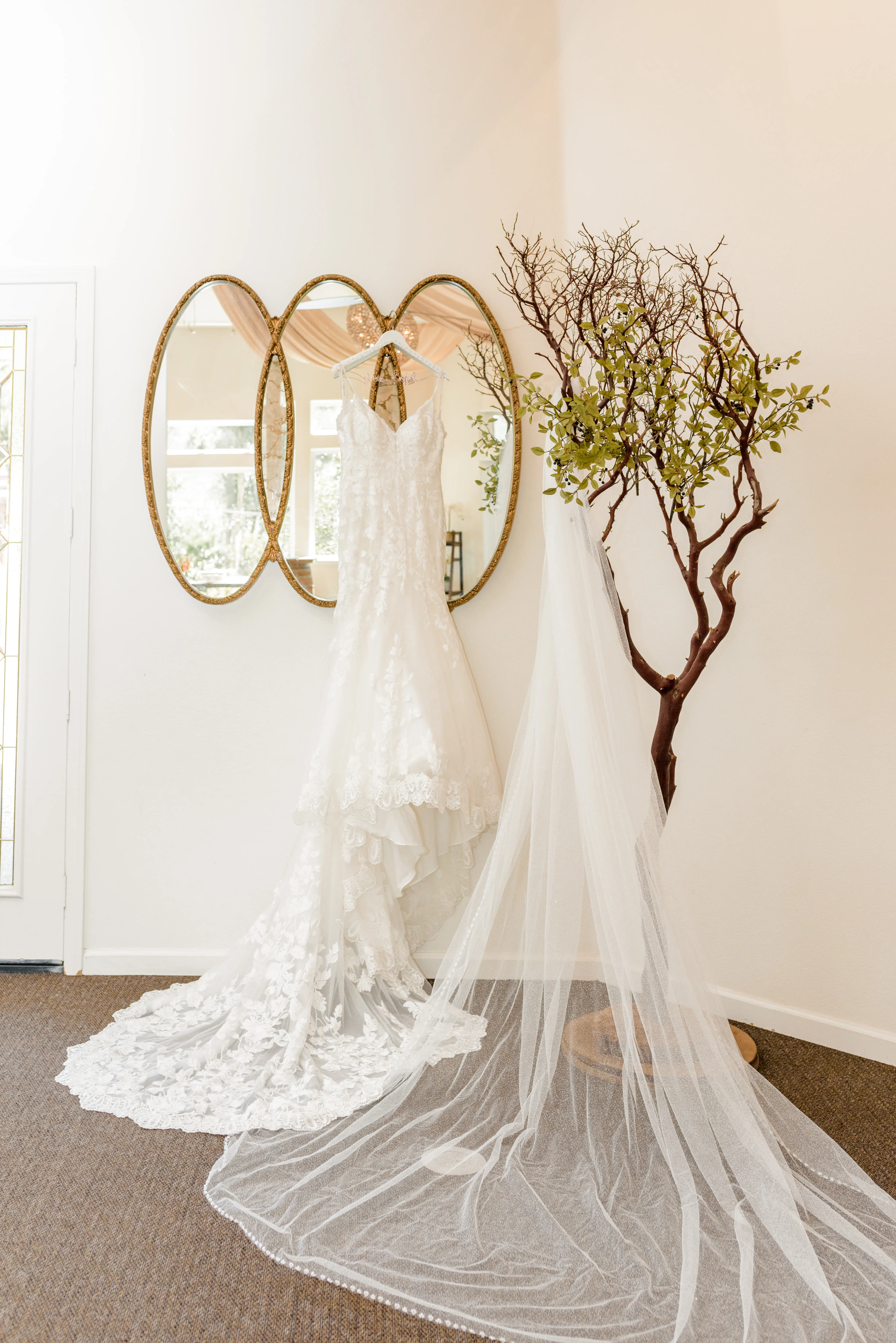Real Bride's Floral Lace Mermaid Wedding Gown with Beaded Spaghetti Straps Called Giana by Maggie Sottero