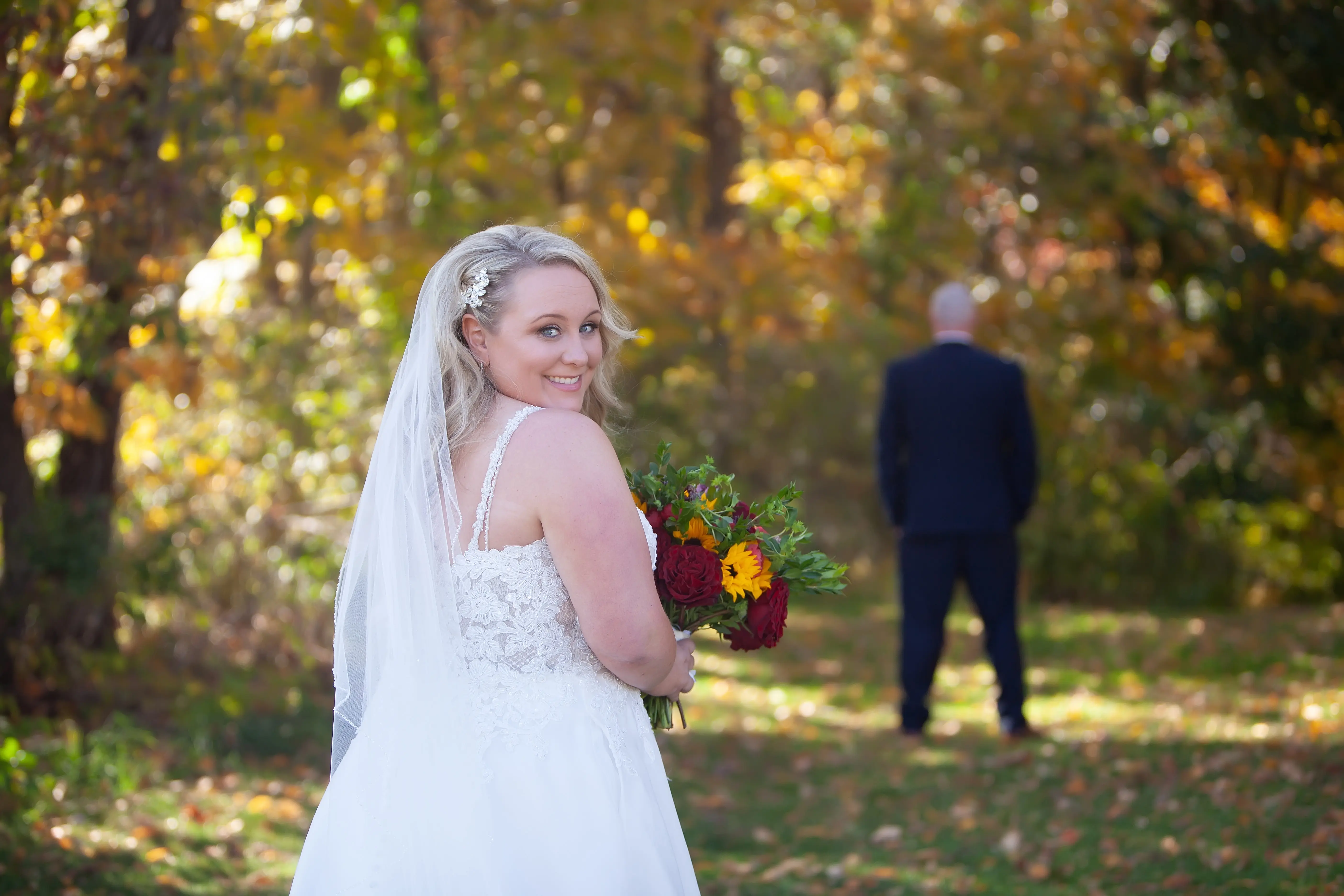 Bride Wearing Lace Ballgown Wedding Dress Called Savannah By Maggie Sottero Doing A First Look With Groom