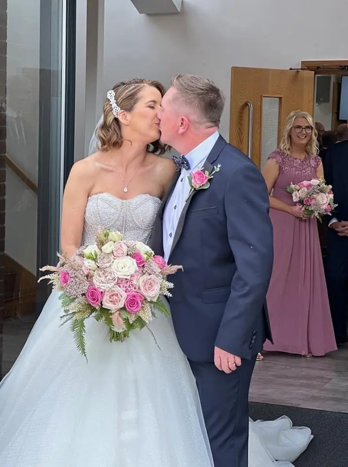 Bride In Beaded Ballgown Elton Sottero Midgley With Groom