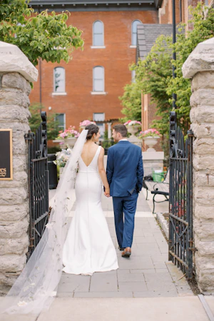 Bride In Simple Crepe V-neck Theodora Rebecca Ingram With Groom
