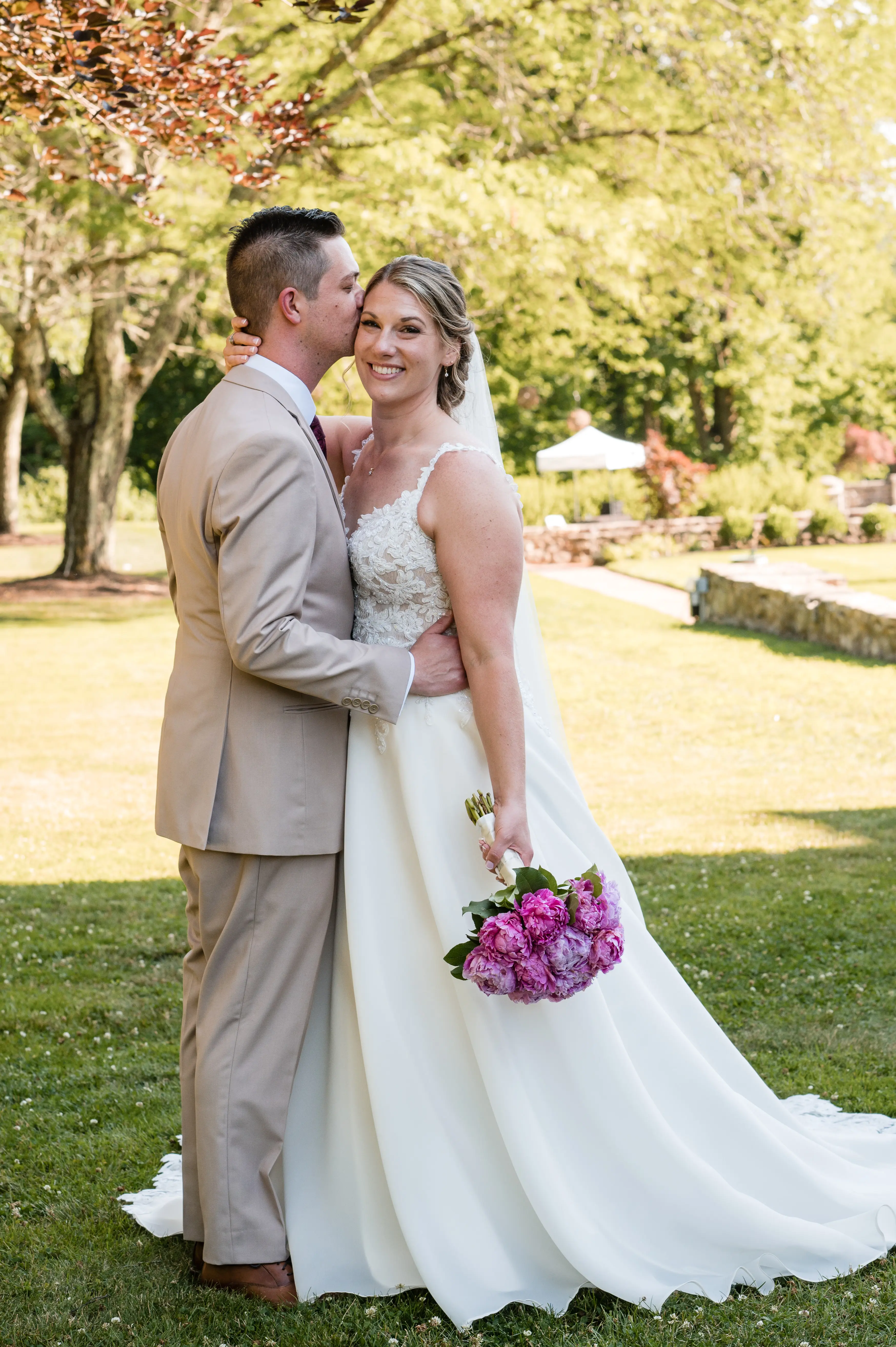 Real Bride in Beaded Lace Organza Wedding Dress Called Savannah By Maggie Sottero With Groom