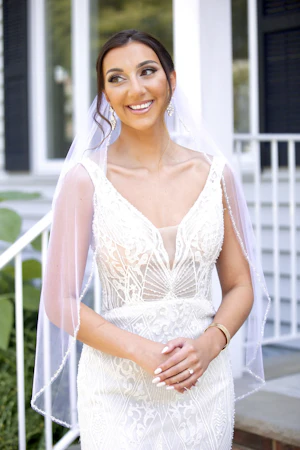 Bride in Vintage Inspired Wedding Dress with Art Deco Beaded Embroidery Called Elaine by Maggie Sottero
