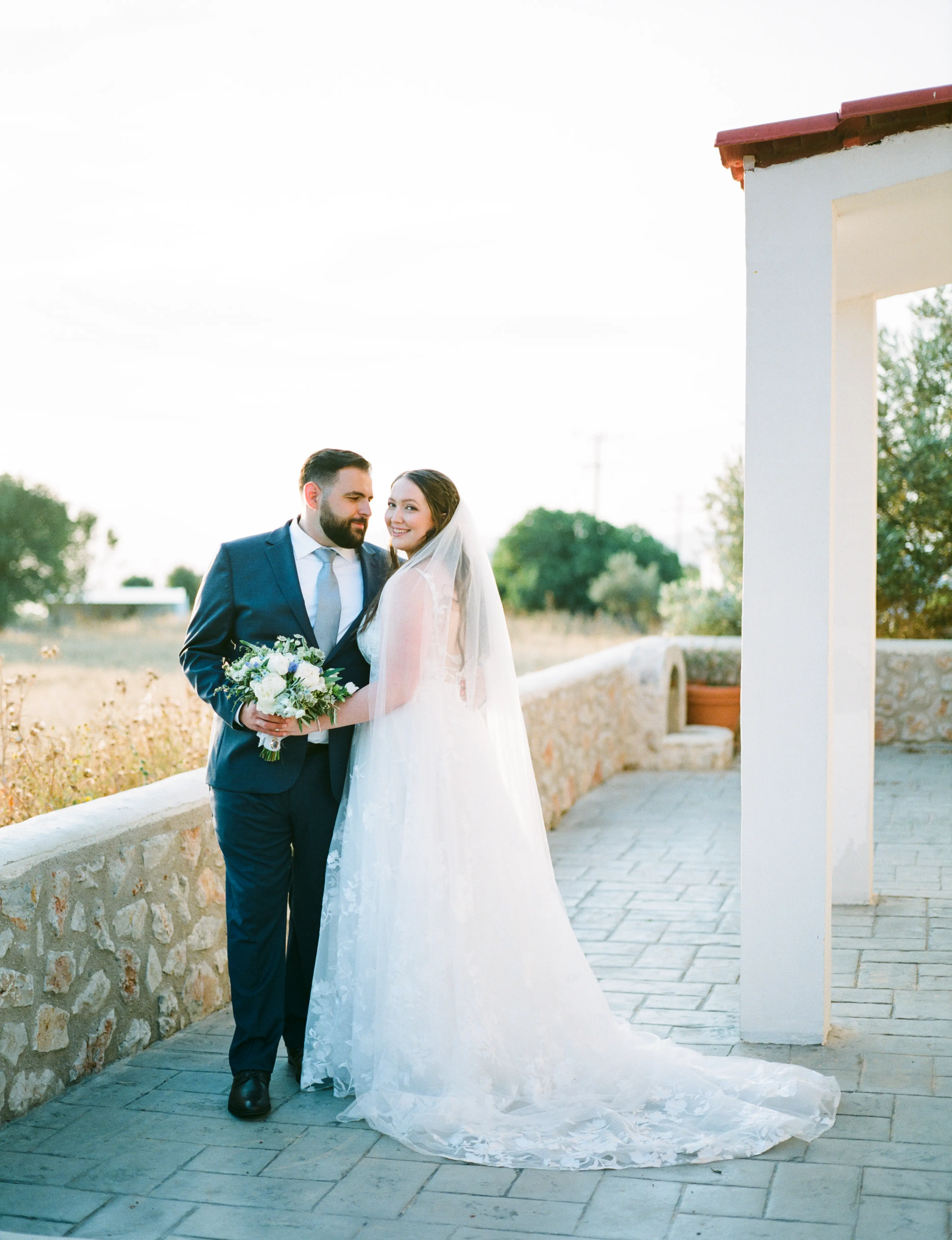 Bride In Lace A-line Winter Maggie Sottero With Groom