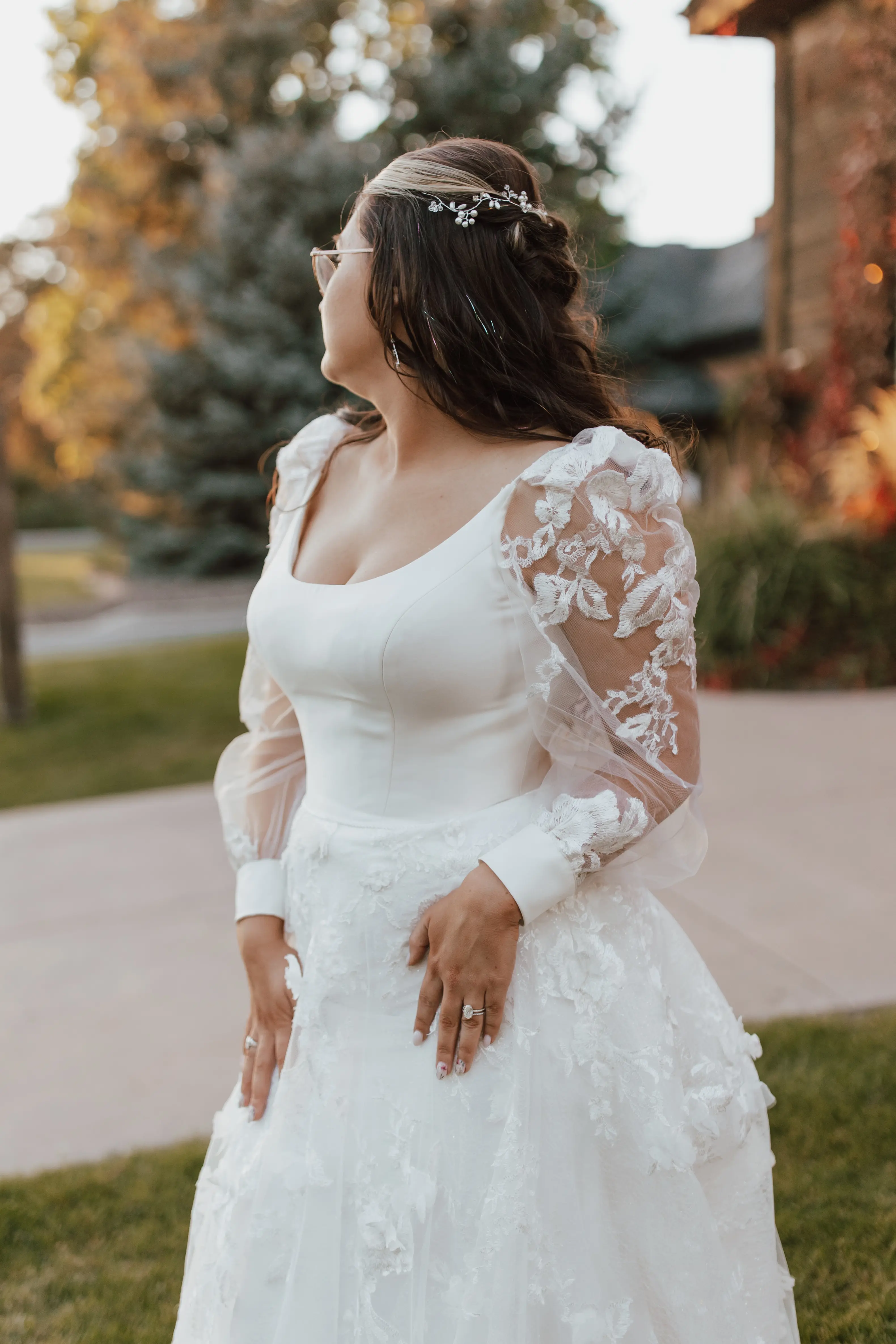 Bride Wearing Sparkly Modern Ball Gown Wedding Dress With A Mikado Bodice Called Greer By Maggie Sottero