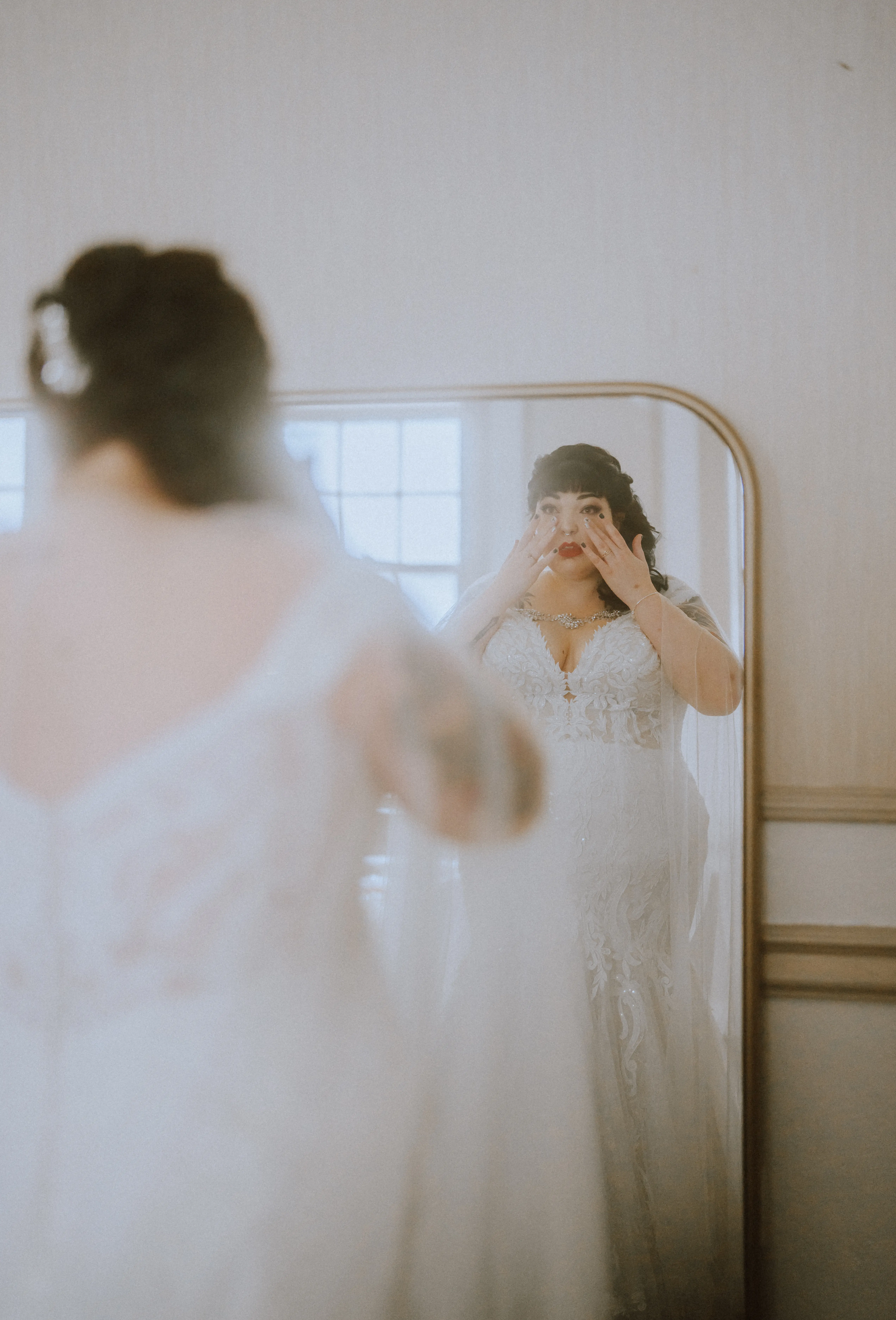 Real Bride in Cap-Sleeve Mermaid Wedding Dress with Lace Motifs and eep V-Neckline Called Joss by Sottero & Midgley