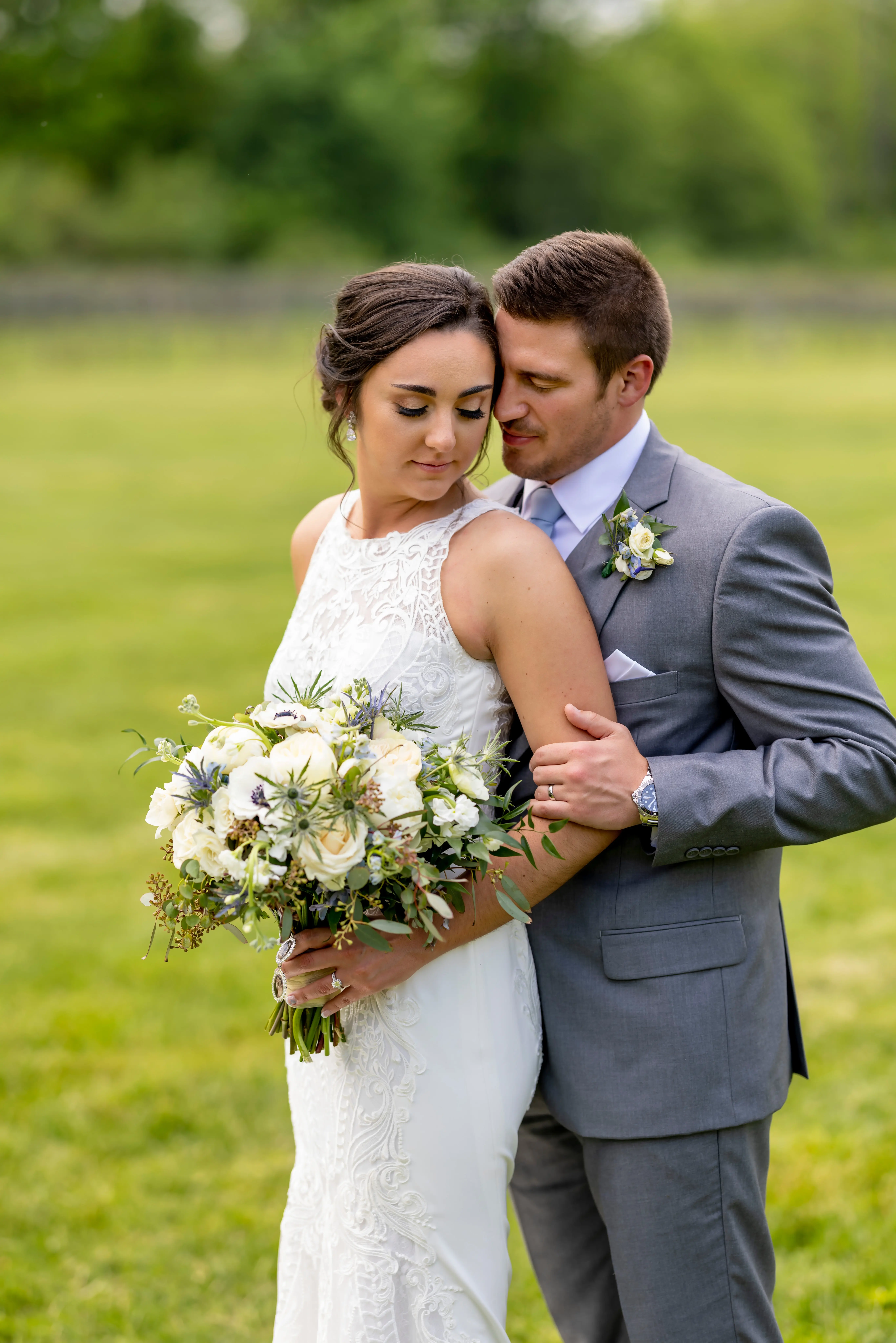 Groom With Bride Wearing Lace Halter Wedding Dress Kevyn By Sottero And Midgley