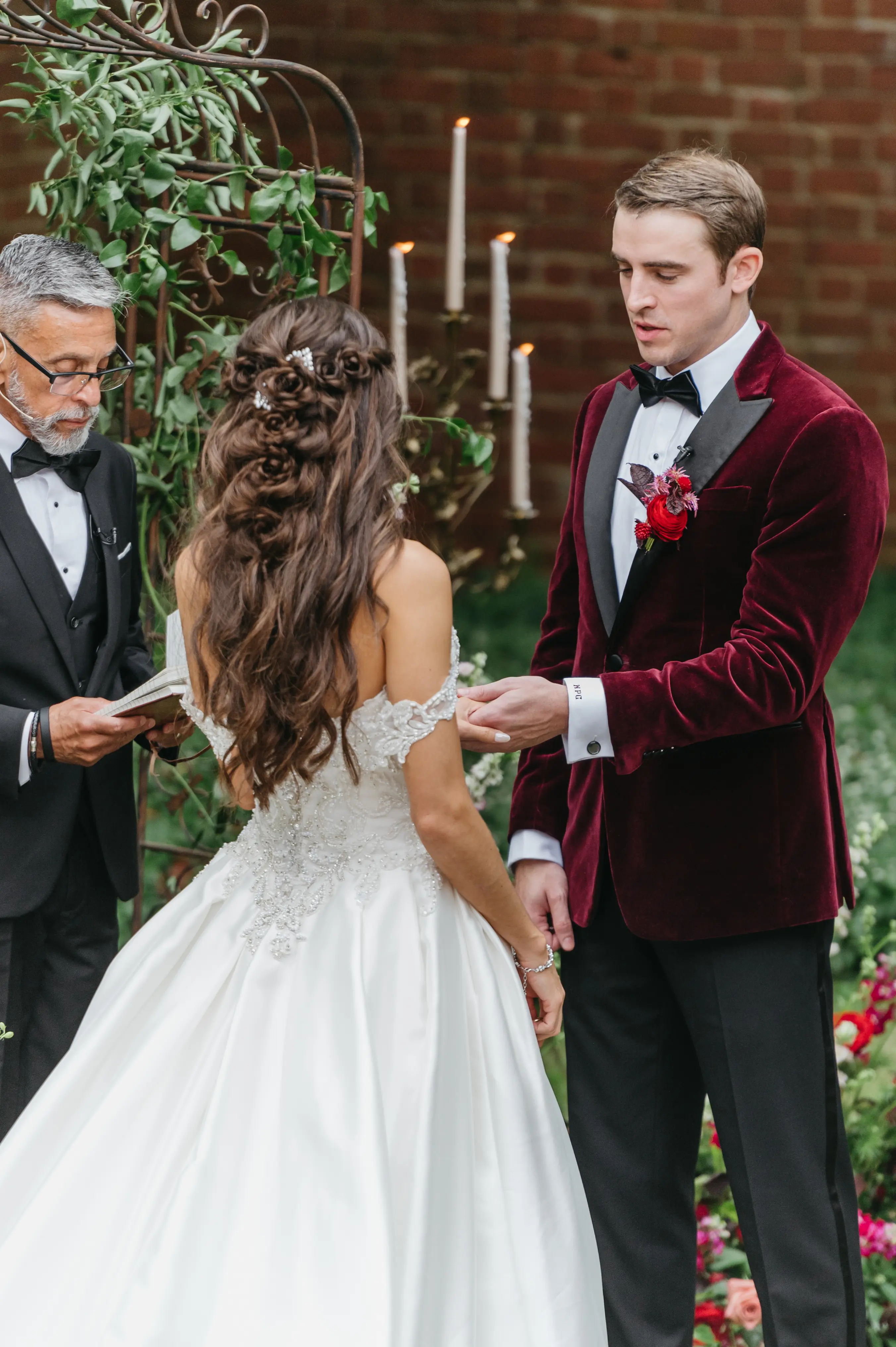 Bride In Satin Ballgown Wedding Dress Called Kimora By Sottero And Midgley With Groom At Ceremony