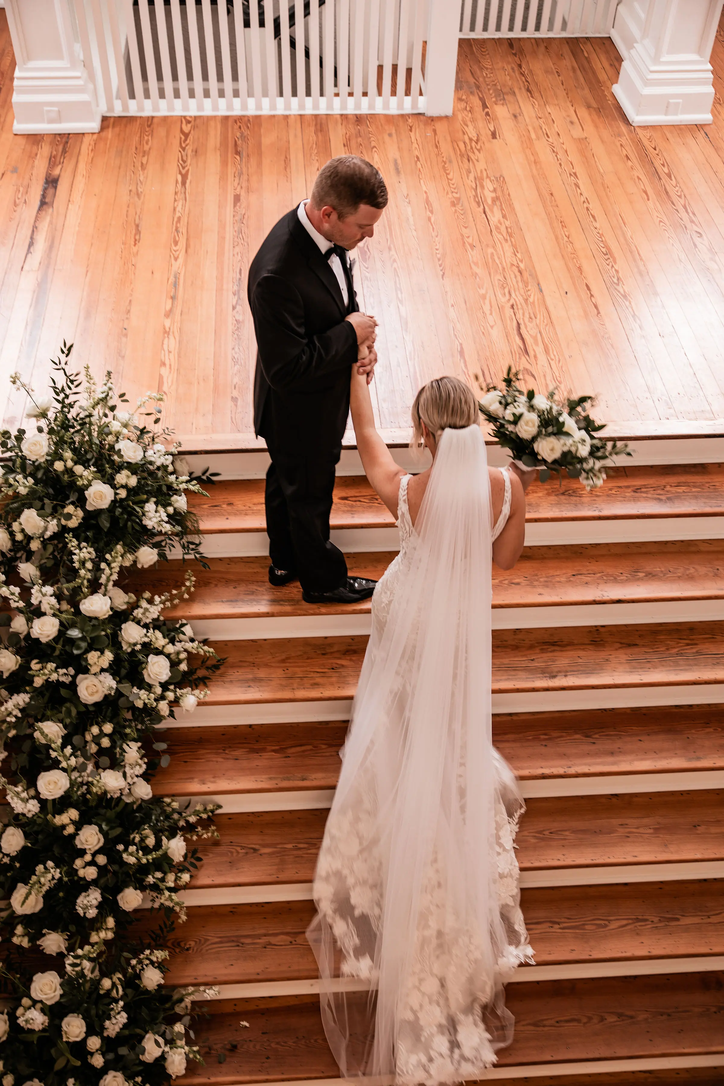 Bride In Nature-Inspired Square Neck Albany Maggie Sottero With Groom
