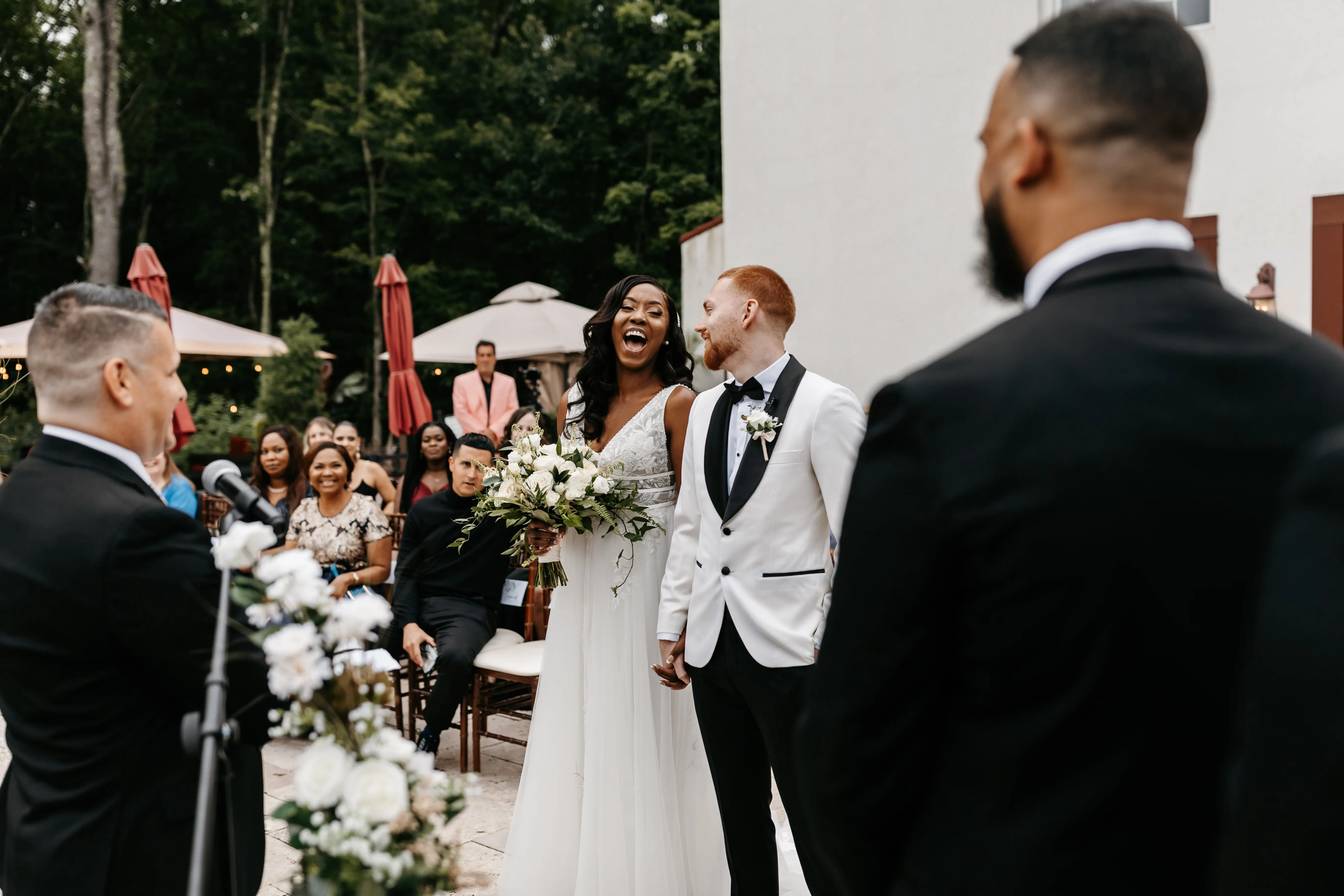 Groom With Bride Wearing Lace A-line Raelynn By Rebecca Ingram