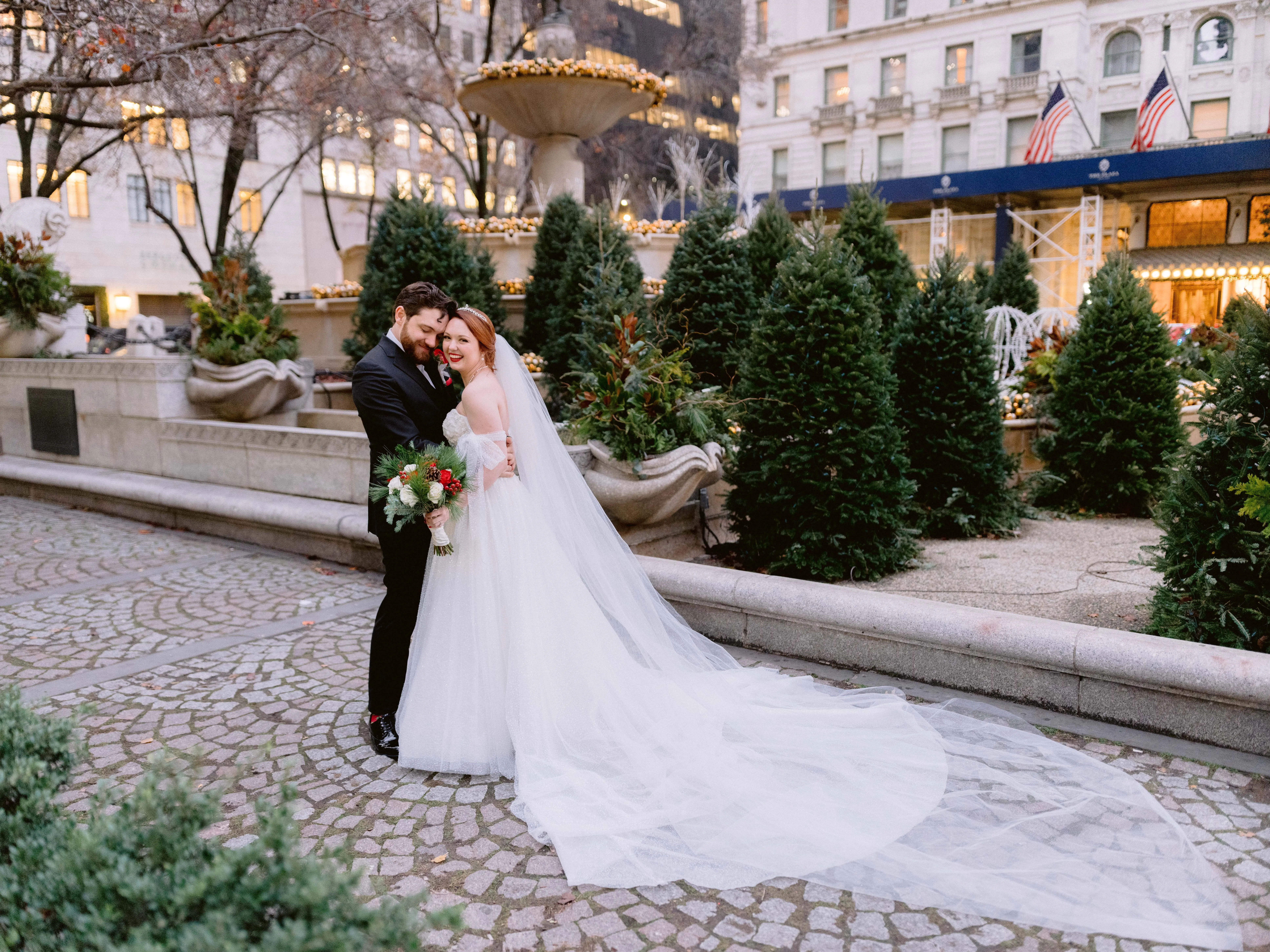 Bride Wearing Sparkly Ballgown Wedding Dress called Shasta by Sottero and Midgley With Groom In NYC
