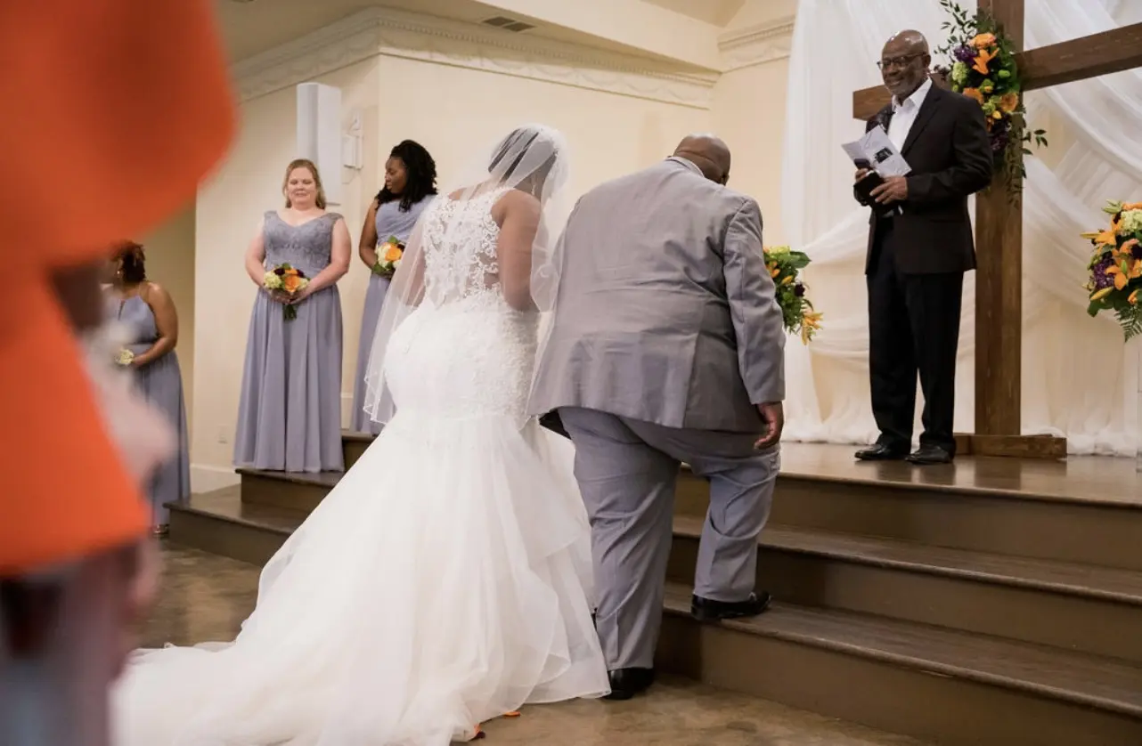 Bride and groom approaching the altar.