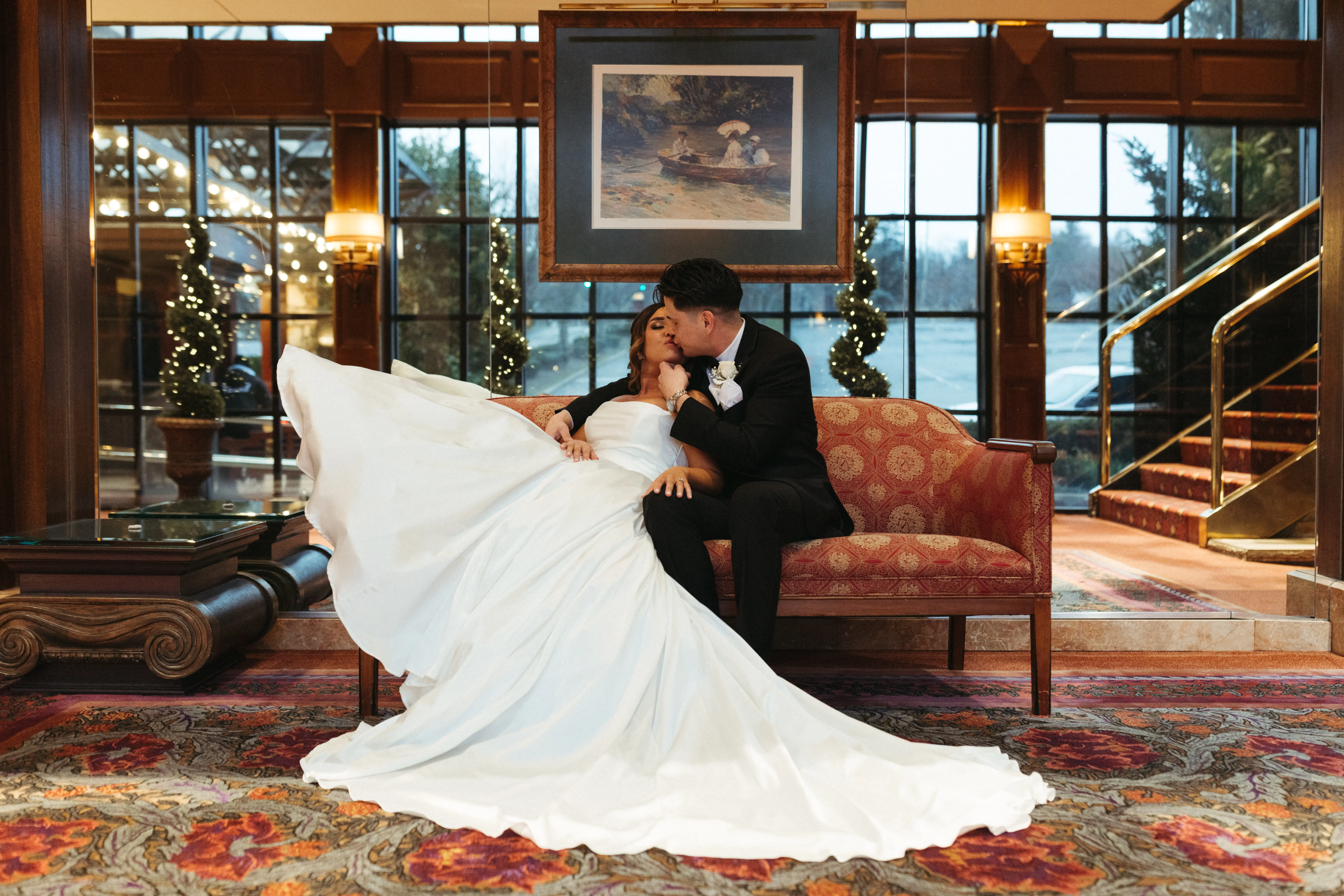 Bride In Simple Satin Wedding Dress Called Scarlet By Maggie Sottero With Groom